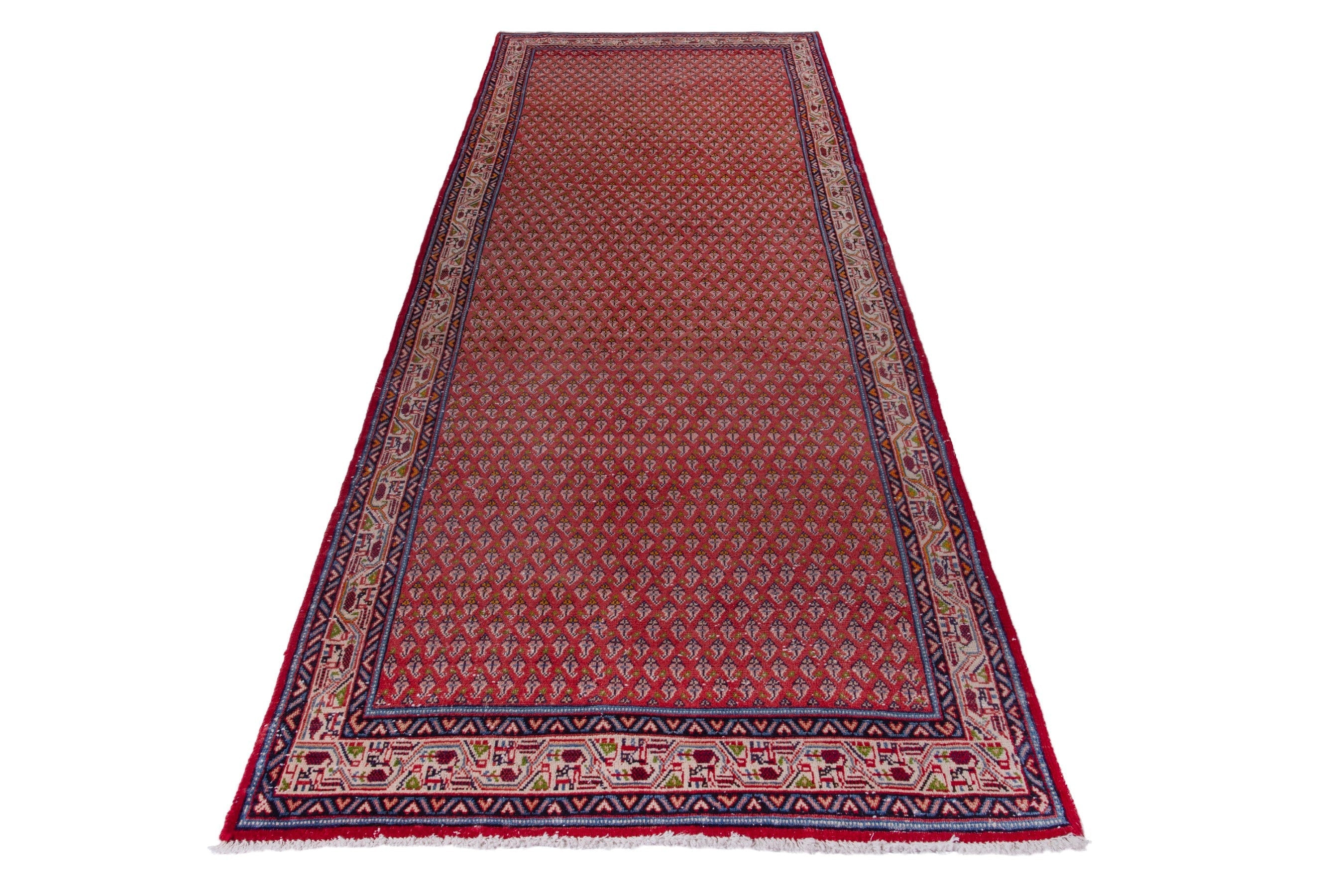 Persian Arak runner rug in deep red and cream, view 3 of 16