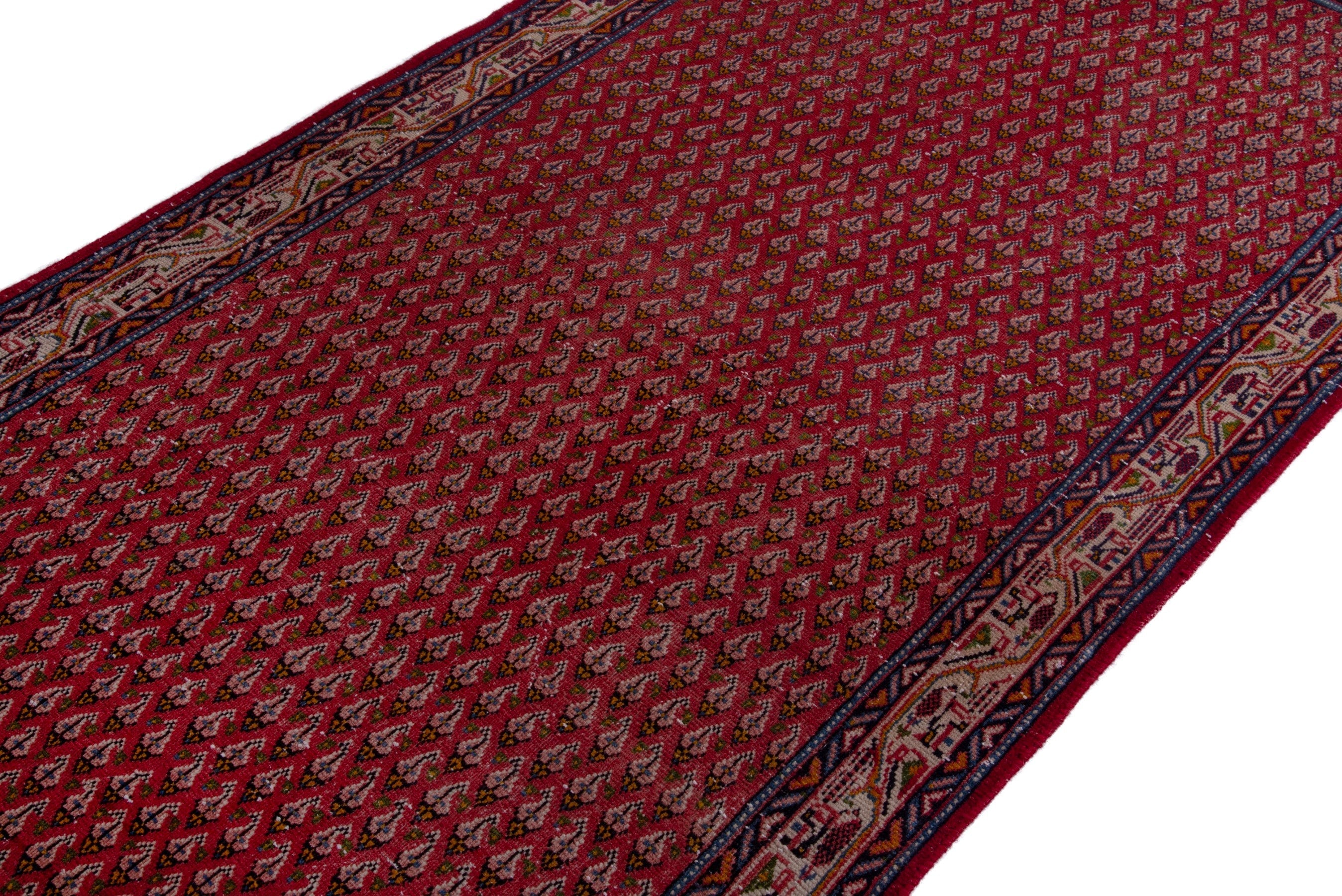 Persian Arak runner rug in deep red and cream, view 6 of 16