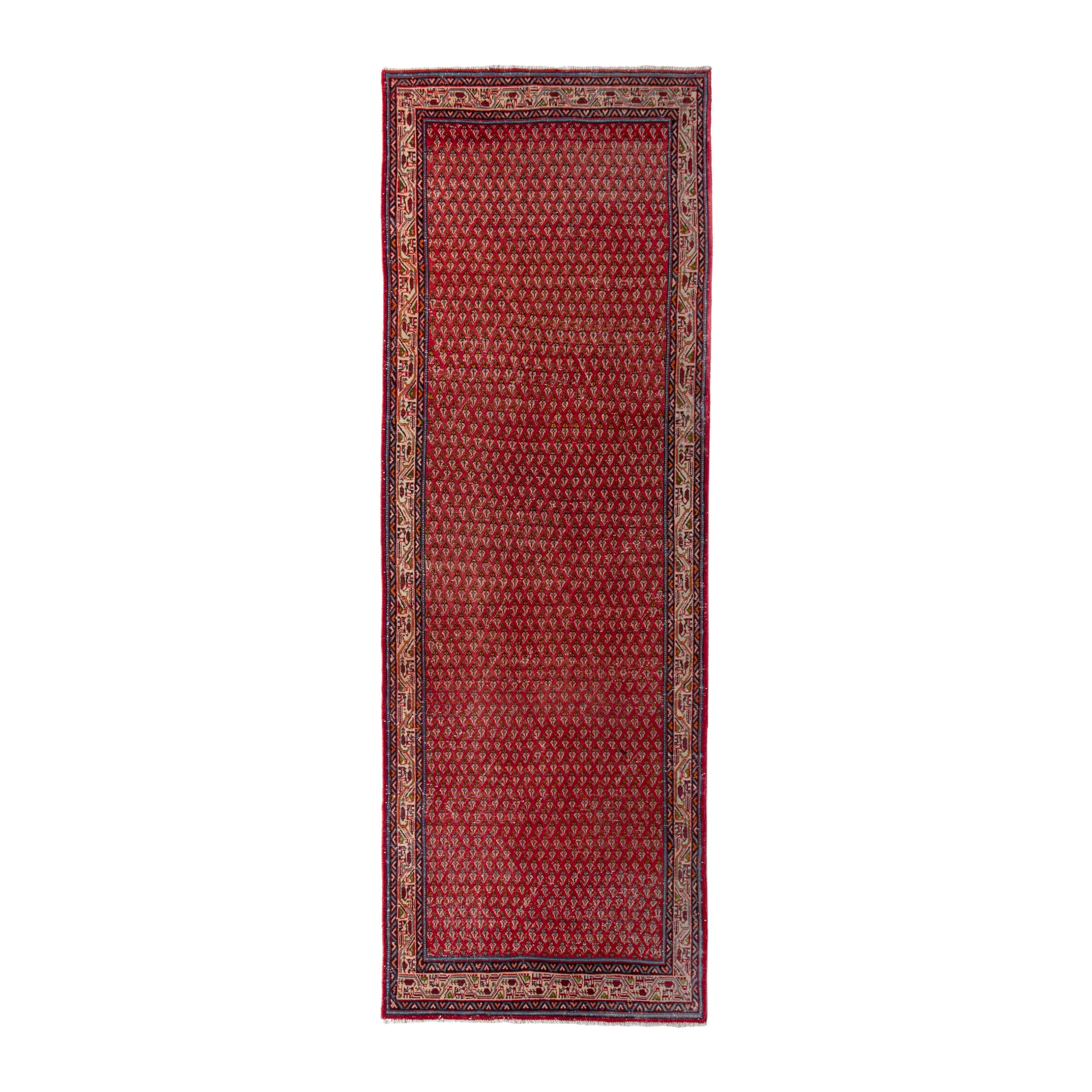 Persian Arak runner rug in deep red and cream, 3'5" x 10'8"