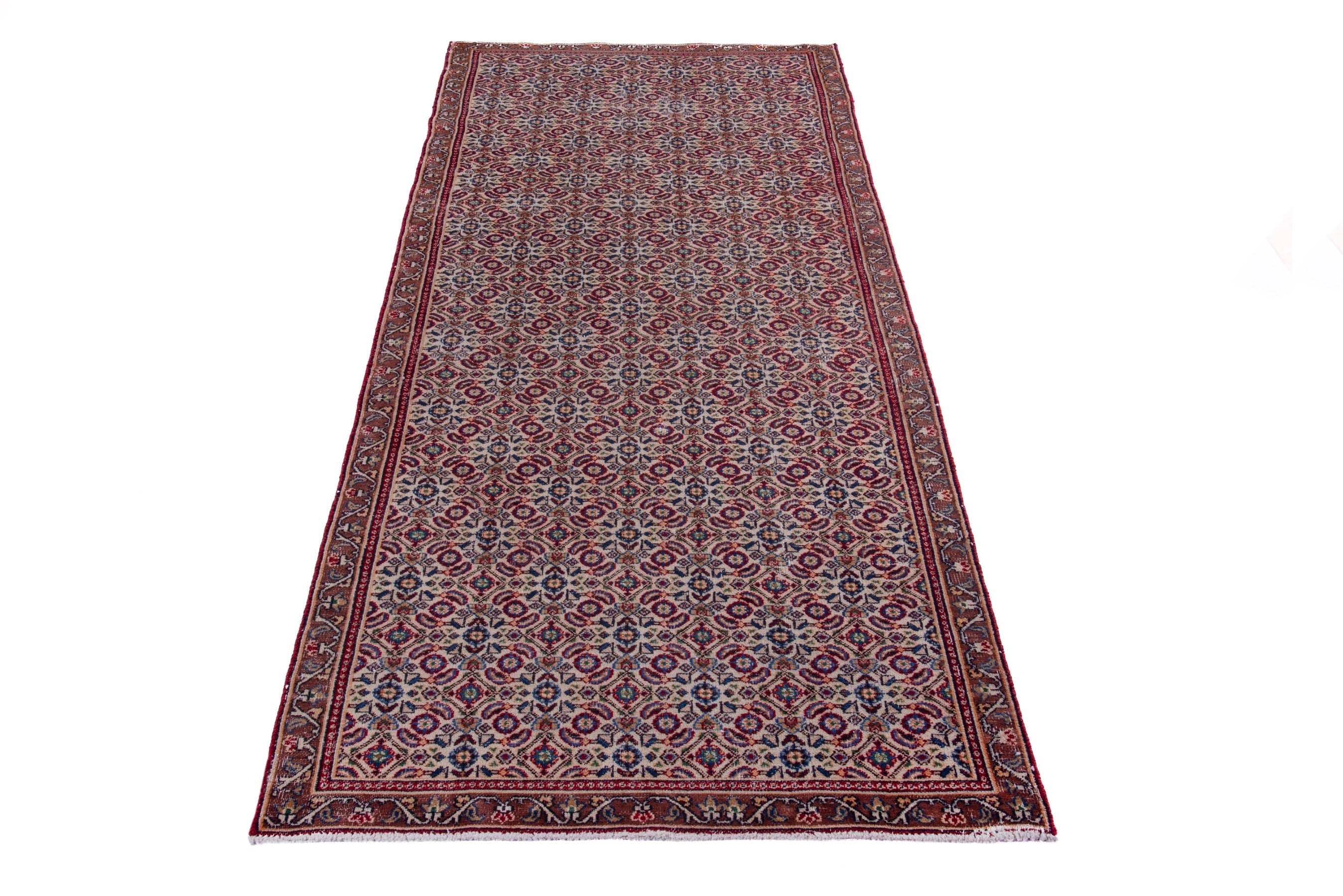 Persian Birjand runner rug in rust and cream, view 3 of 16