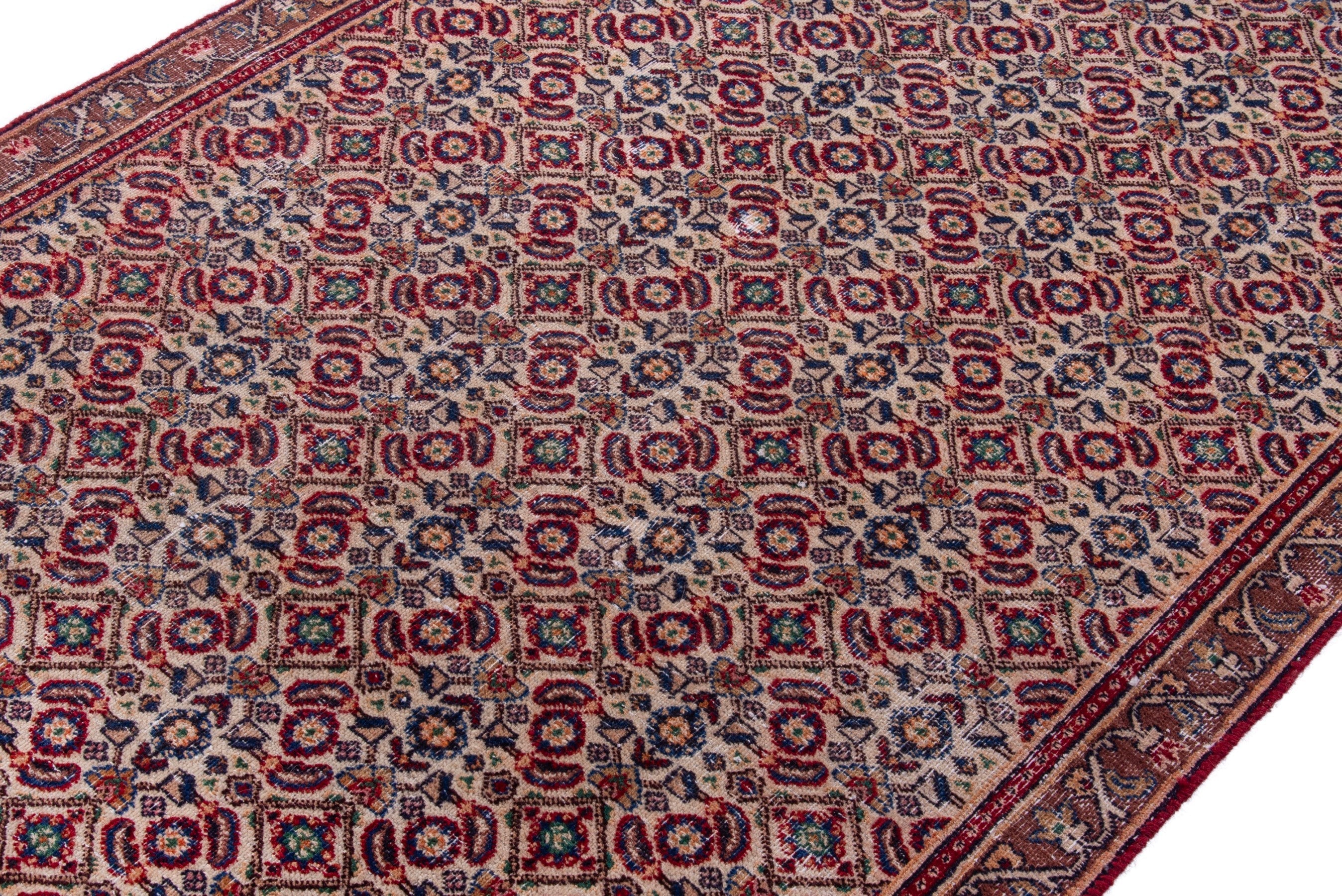 Persian Birjand runner rug in rust and cream, view 4 of 16