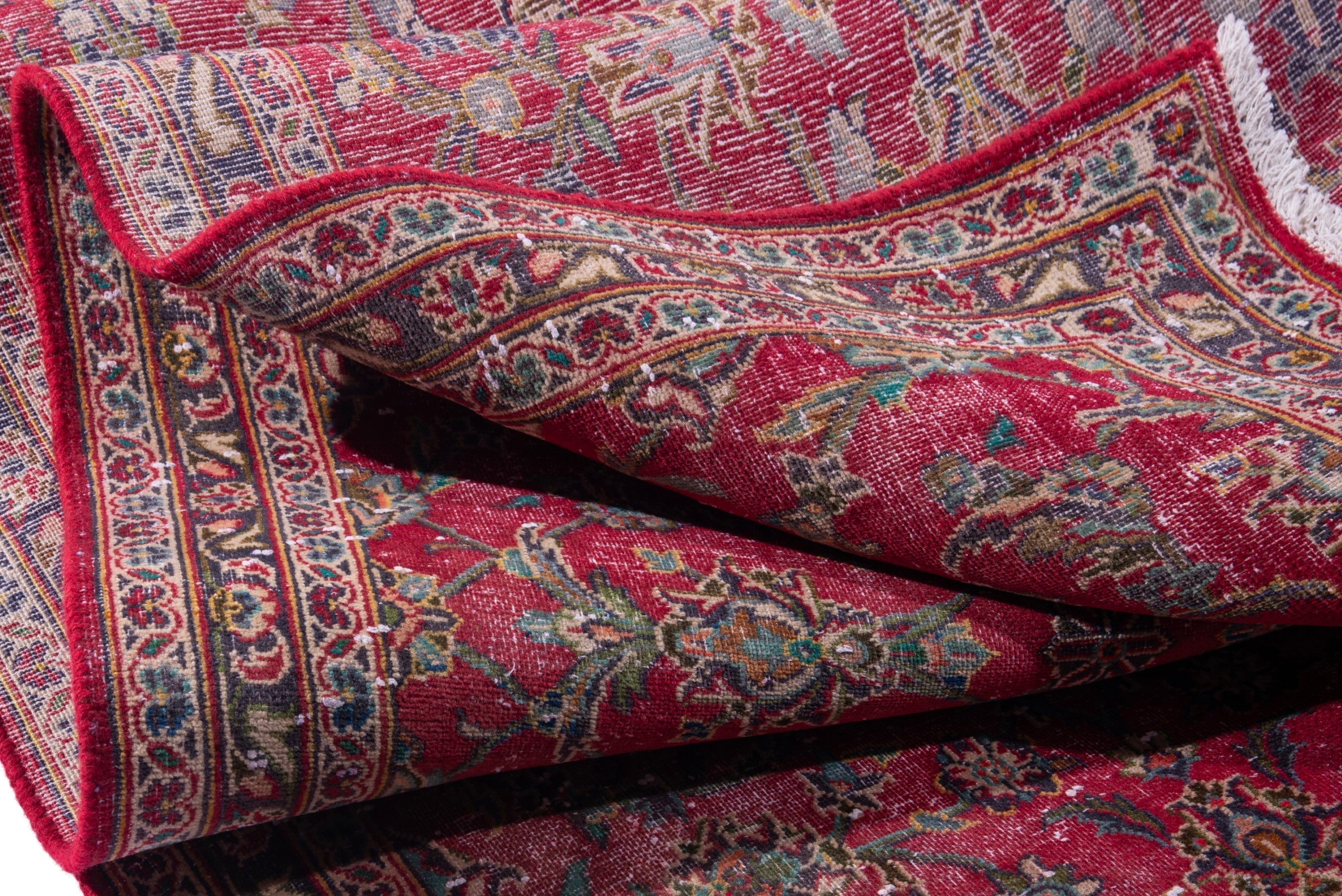 Persian Kashan runner rug in deep red and faded red, view 14 of 17