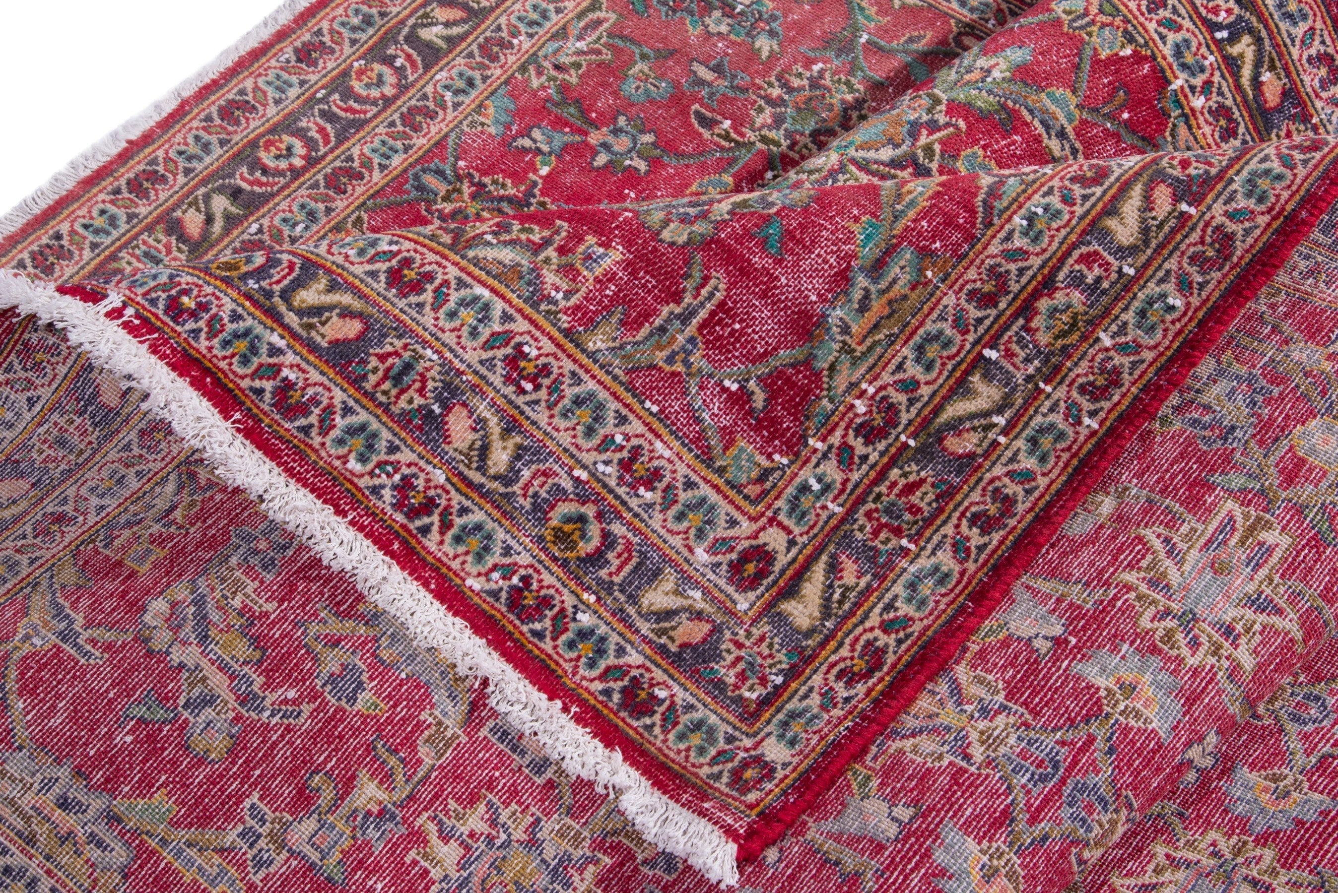 Persian Kashan runner rug in deep red and faded red, view 16 of 17