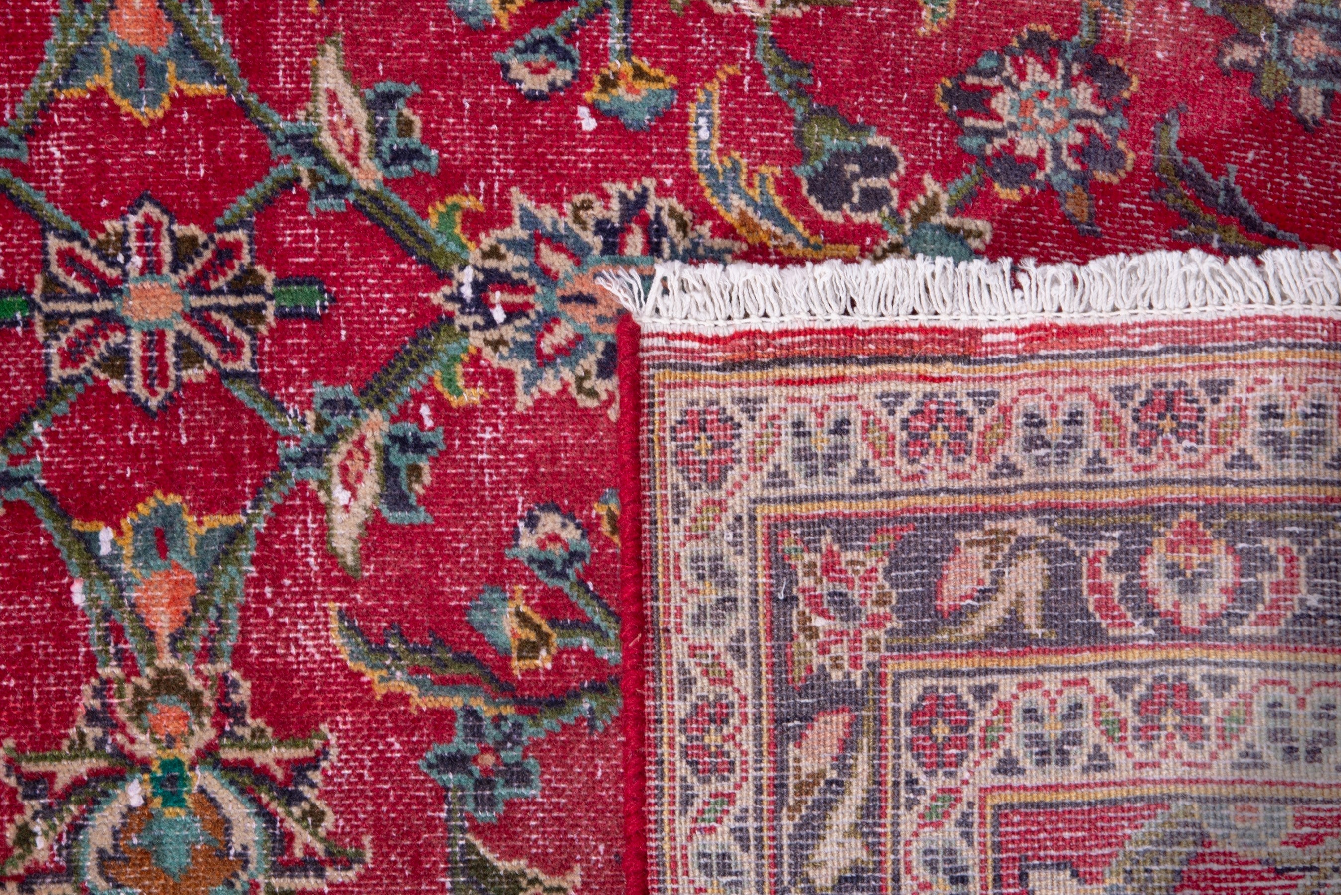 Persian Kashan runner rug in deep red and faded red, view 17 of 17