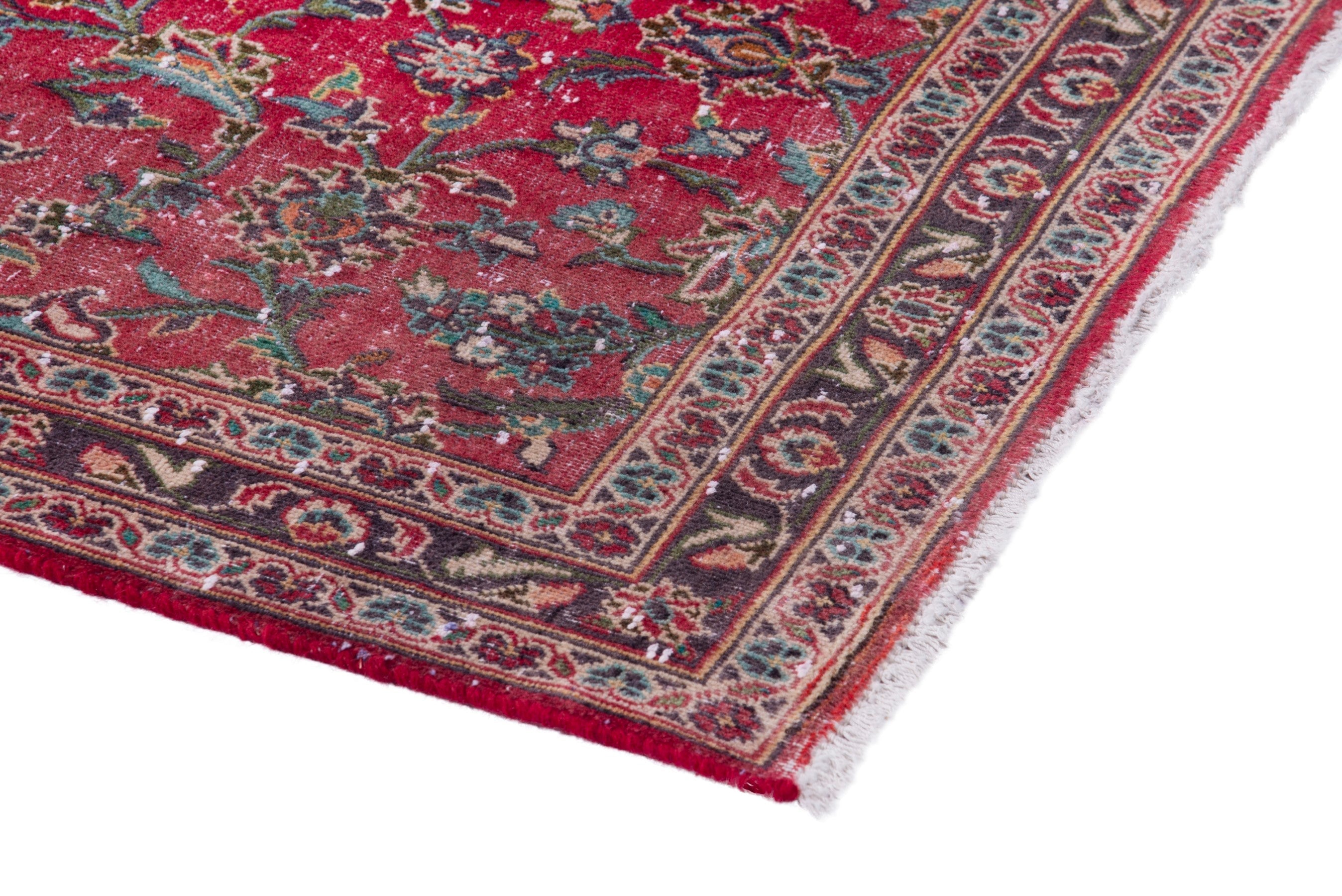 Persian Kashan runner rug in deep red and faded red, view 4 of 17