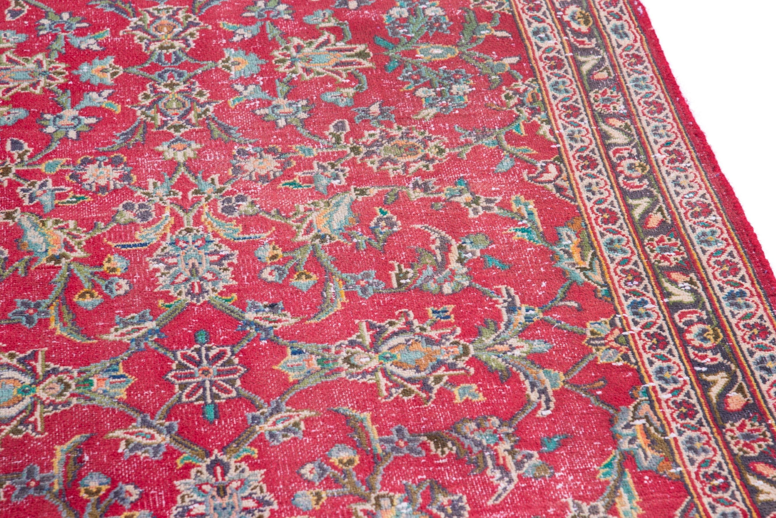 Persian Kashan runner rug in deep red and faded red, view 7 of 17