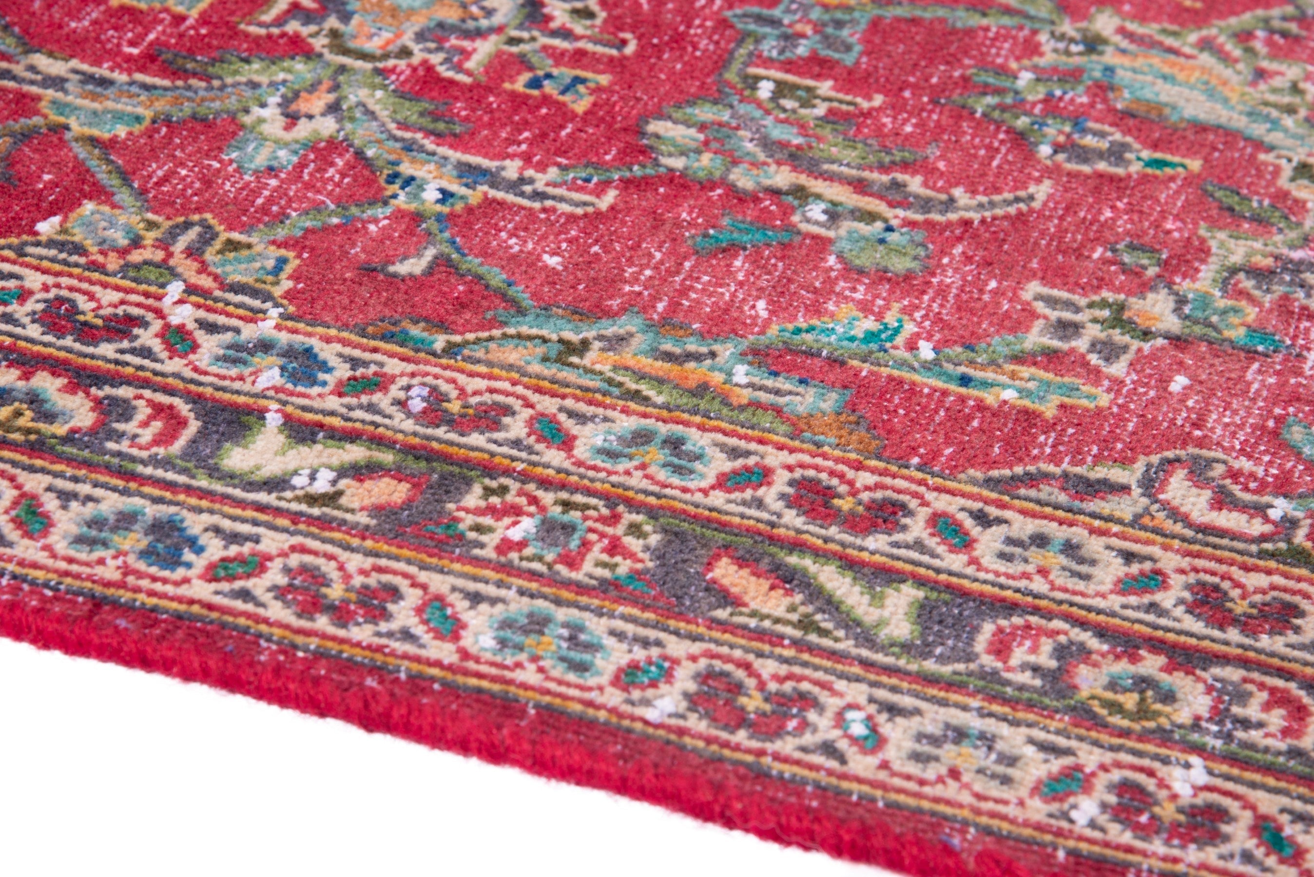Persian Kashan runner rug in deep red and faded red, view 8 of 17