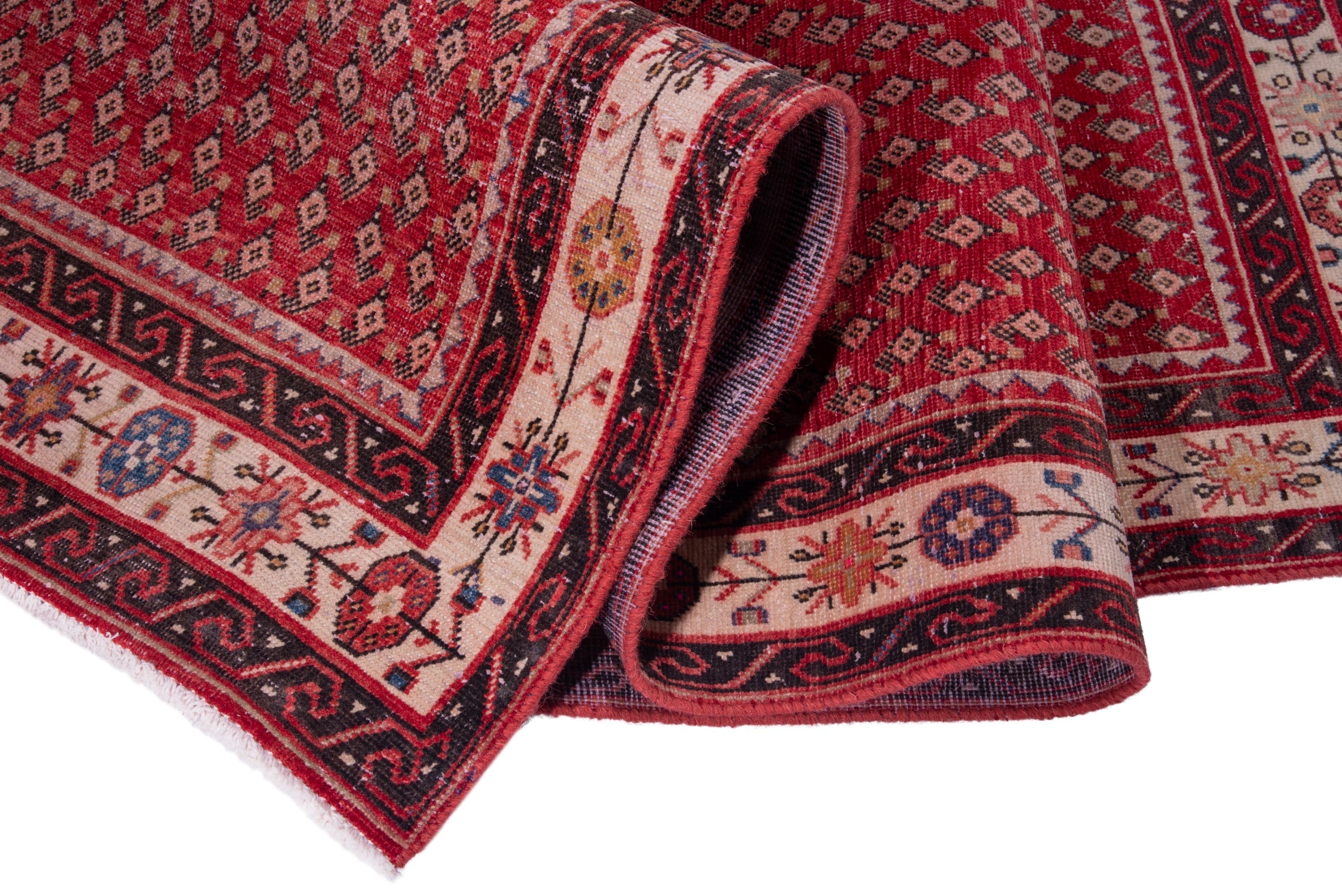 Persian Arak runner rug in deep red and cream, view 14 of 17