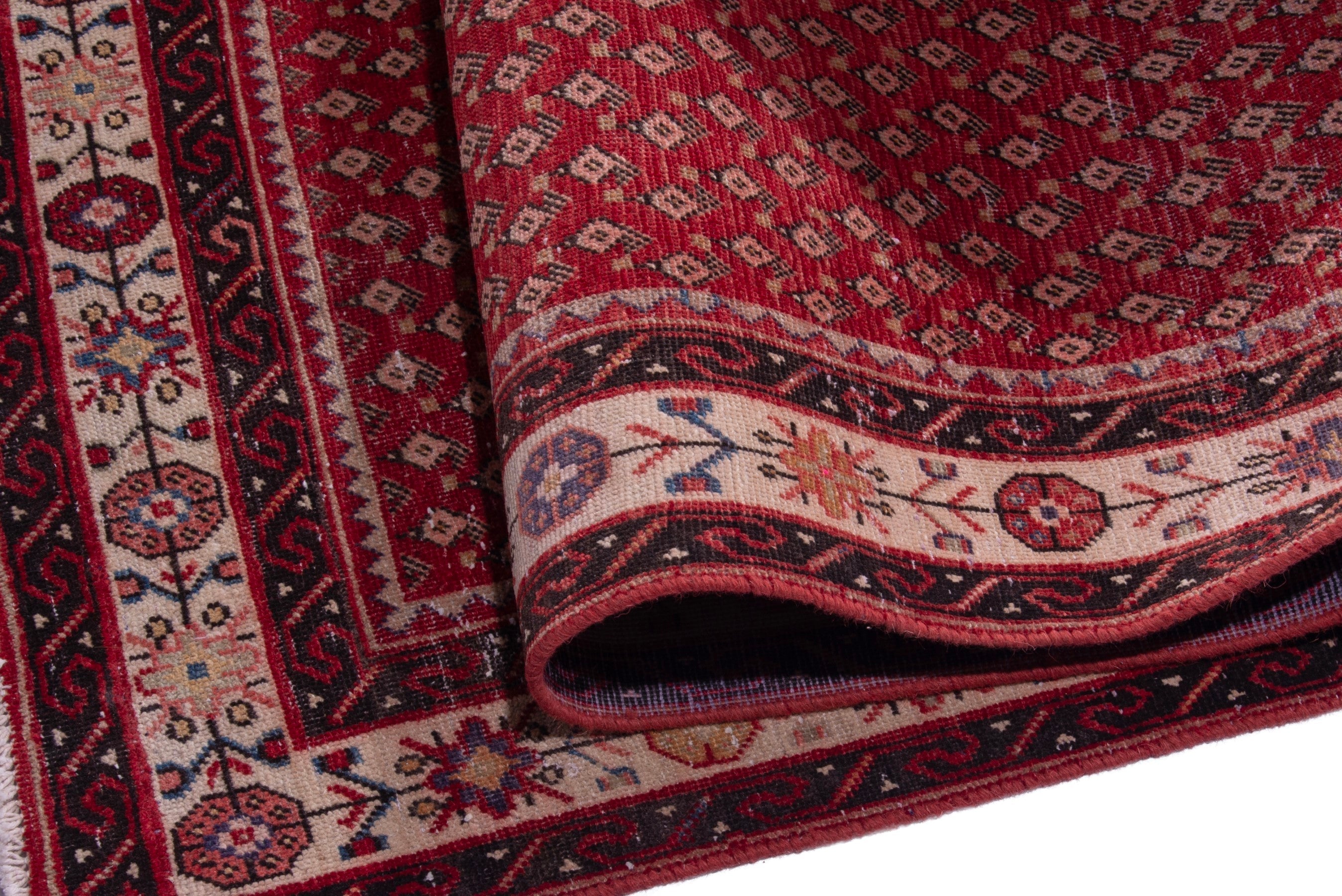 Persian Arak runner rug in deep red and cream, view 16 of 17