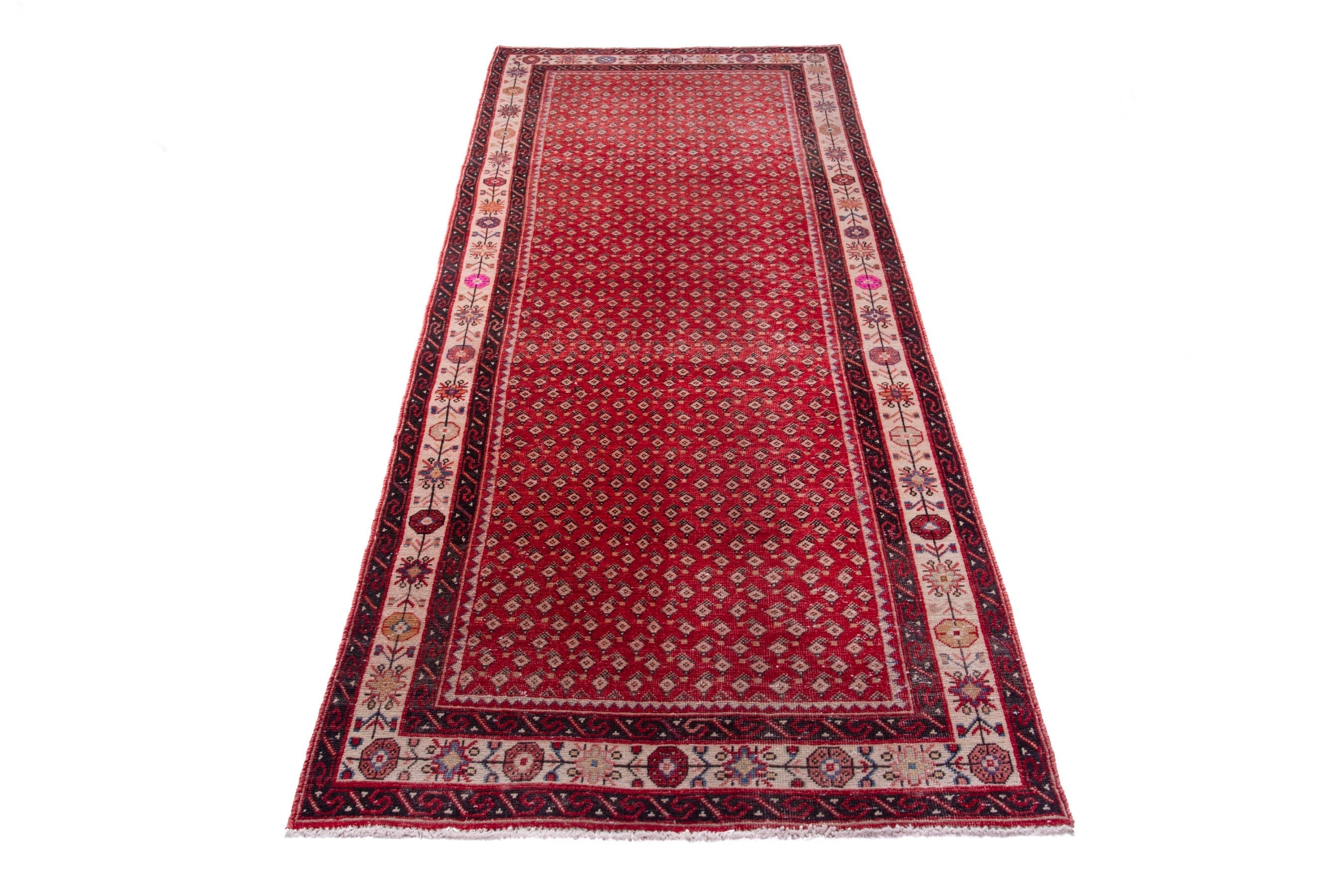 Persian Arak runner rug in deep red and cream, view 2 of 17