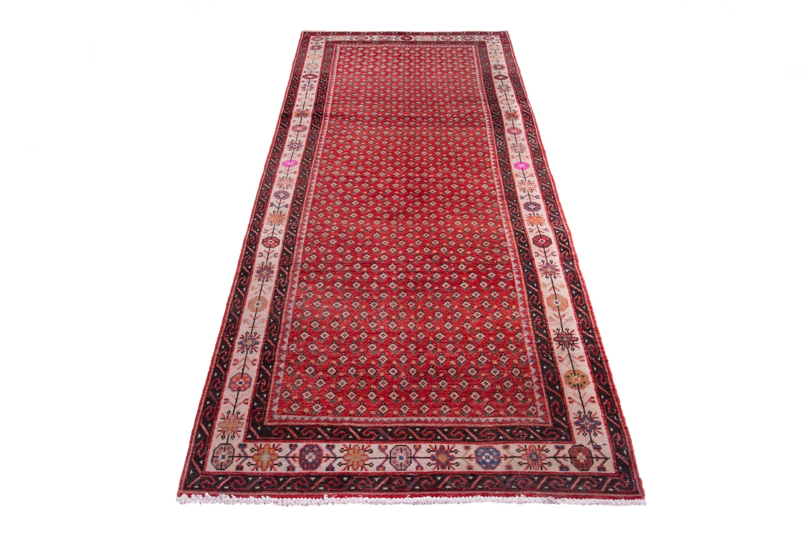 Persian Arak runner rug in deep red and cream, view 3 of 17