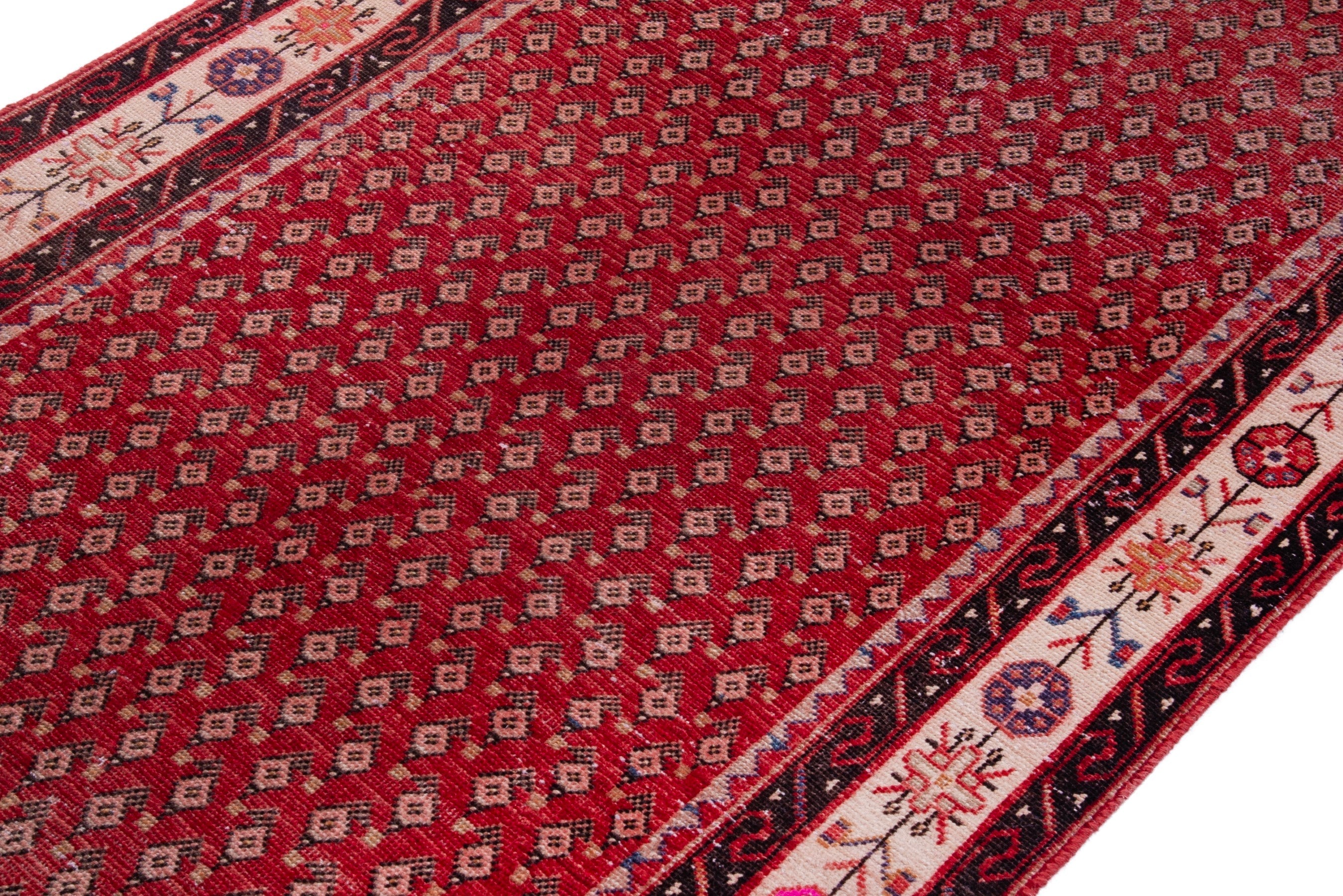 Persian Arak runner rug in deep red and cream, view 6 of 17