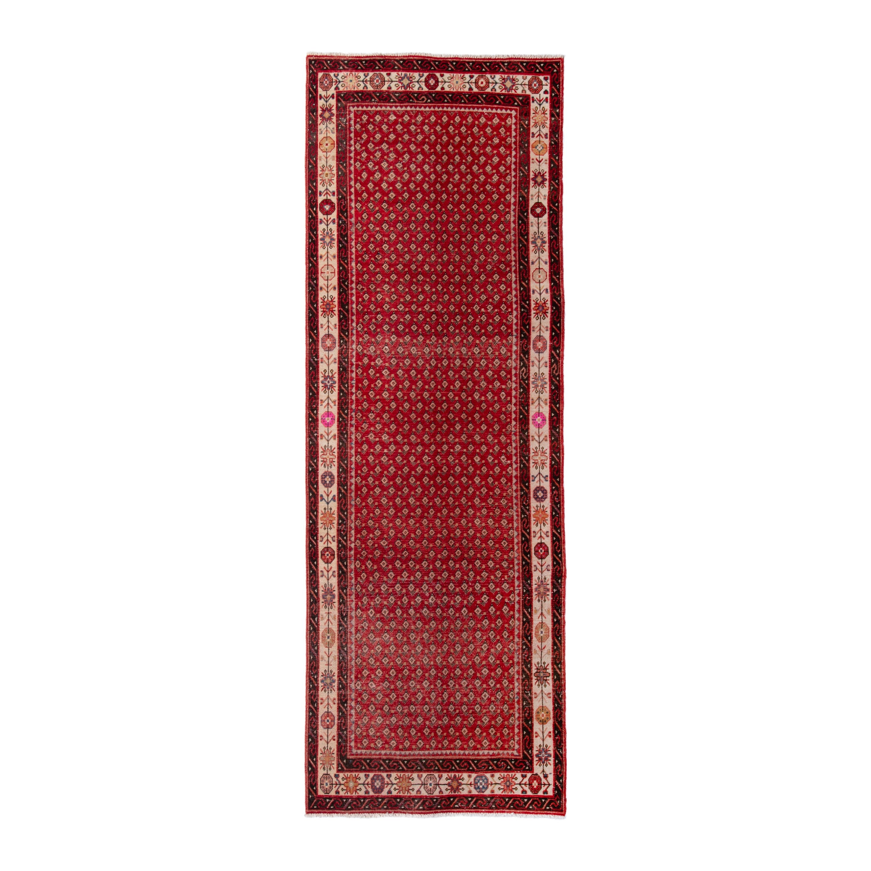 Persian Arak runner rug in deep red and cream, 3'4" x 9'11"