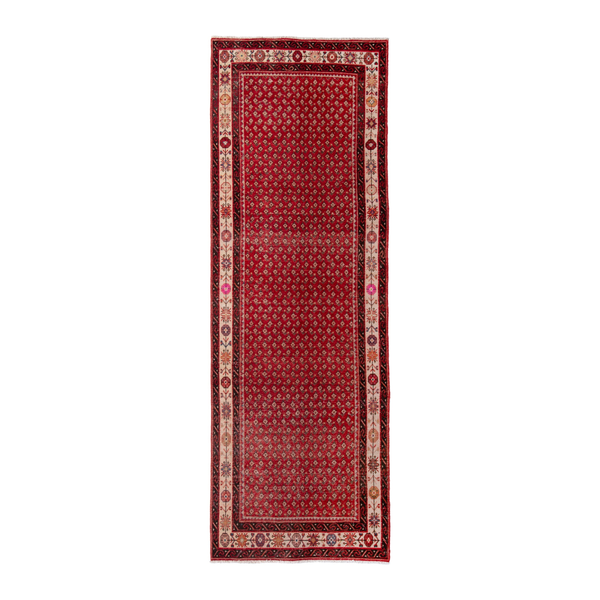 Persian Arak runner rug in deep red and cream, 3'4" x 9'11"