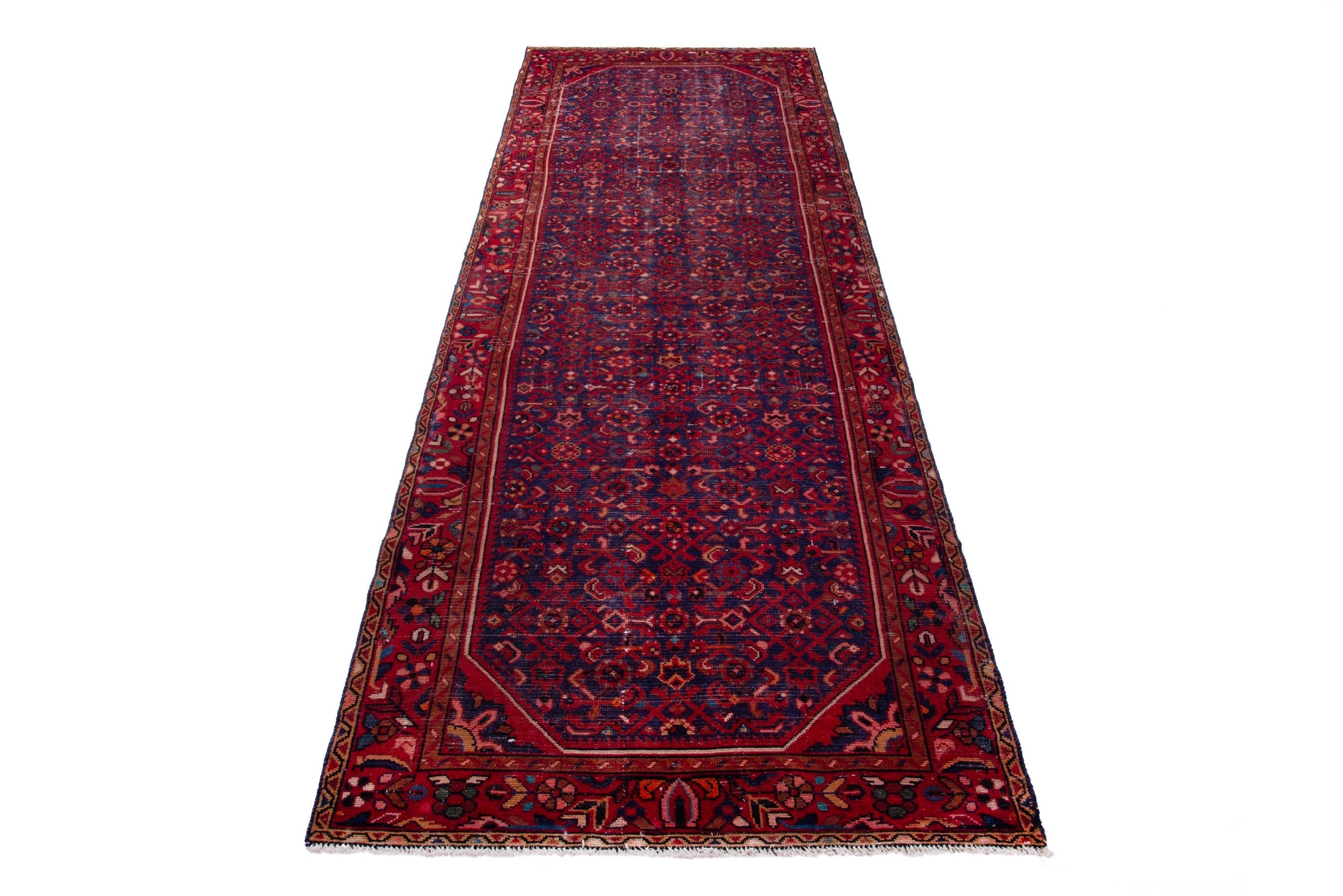 Persian Hamedan runner rug in burgundy and deep red, view 2 of 17