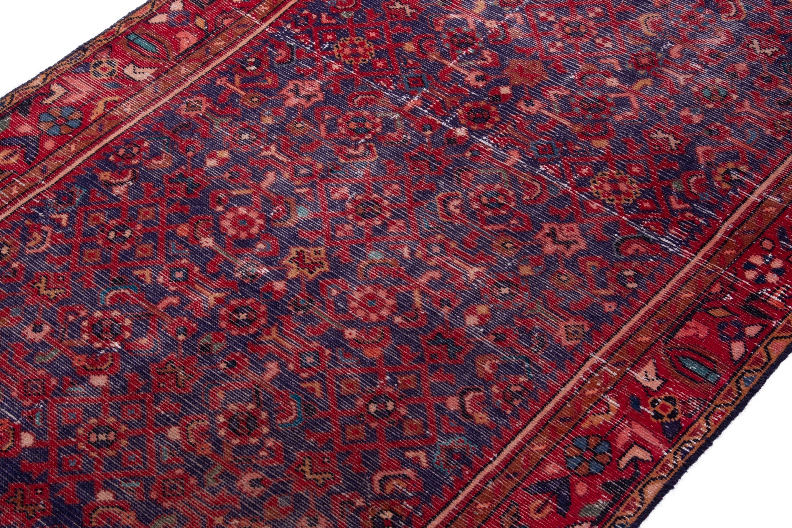 Persian Hamedan runner rug in burgundy and deep red, view 6 of 17