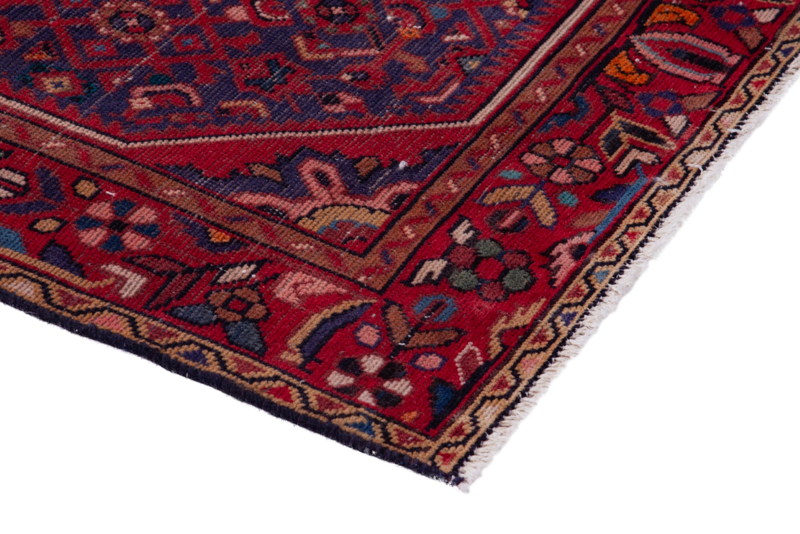 Persian Hamedan runner rug in burgundy and deep red, view 4 of 17