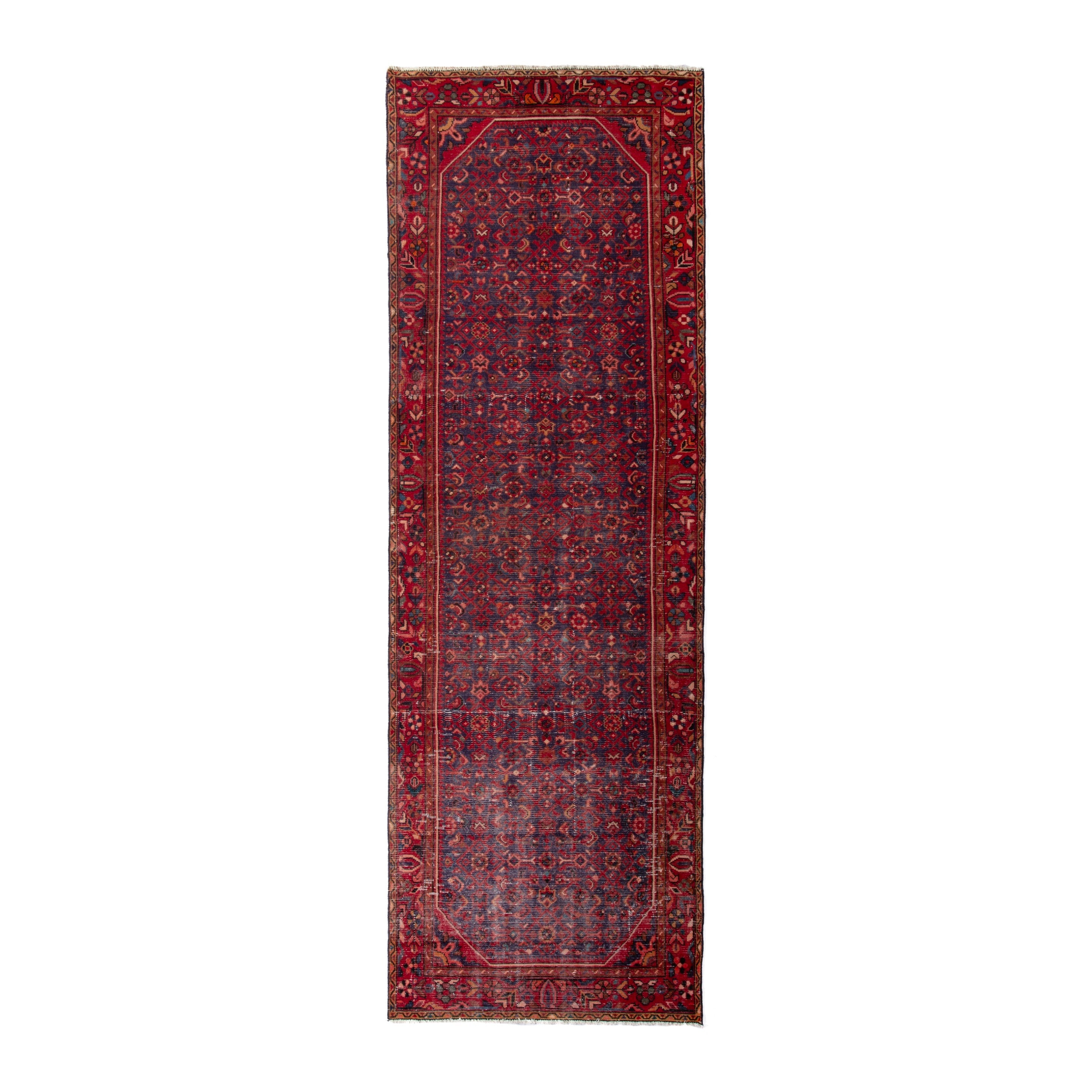 Persian Hamedan runner rug in burgundy and deep red, 3'3" x 9'11"