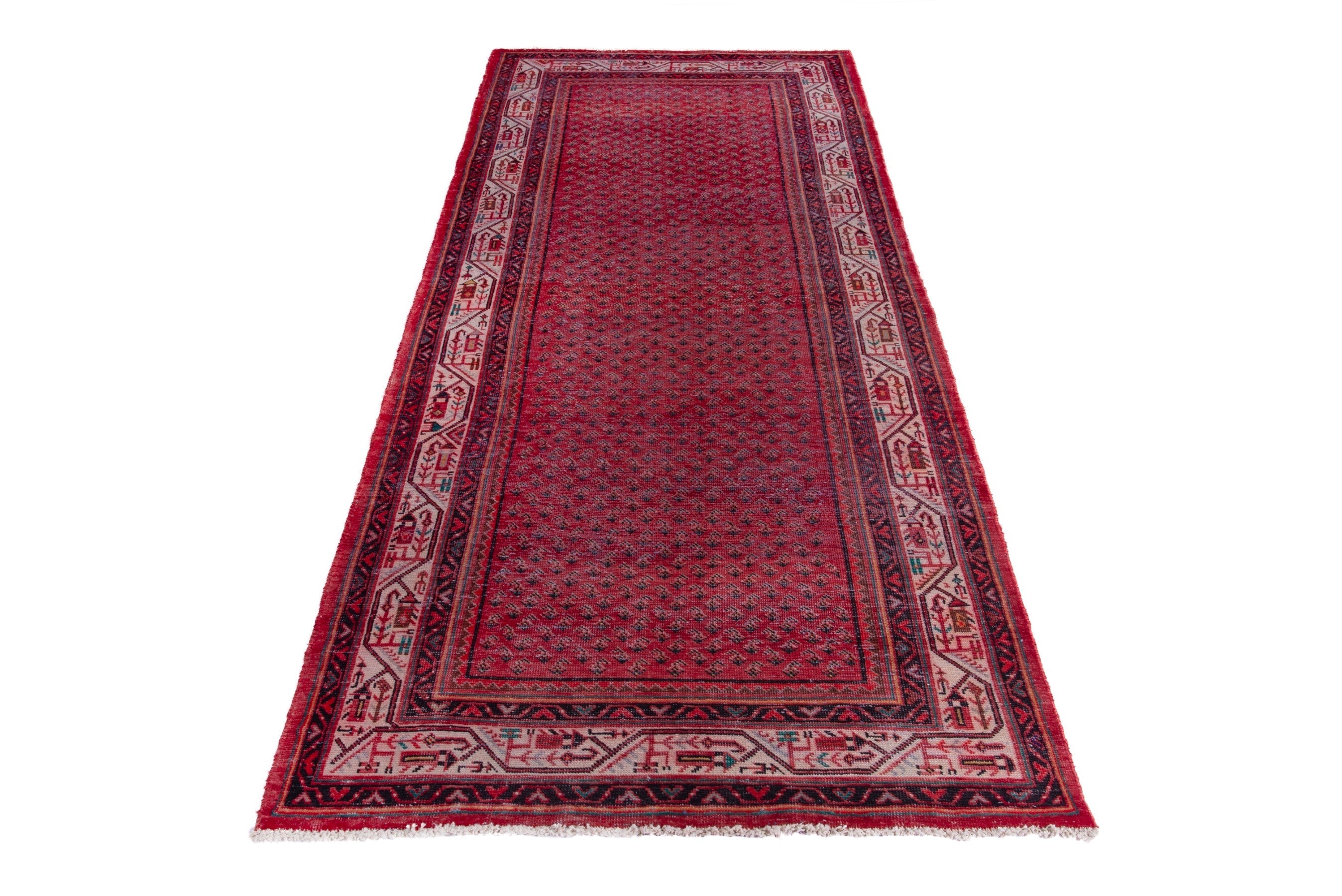 Persian Arak runner rug in deep red and cream, view 2 of 19