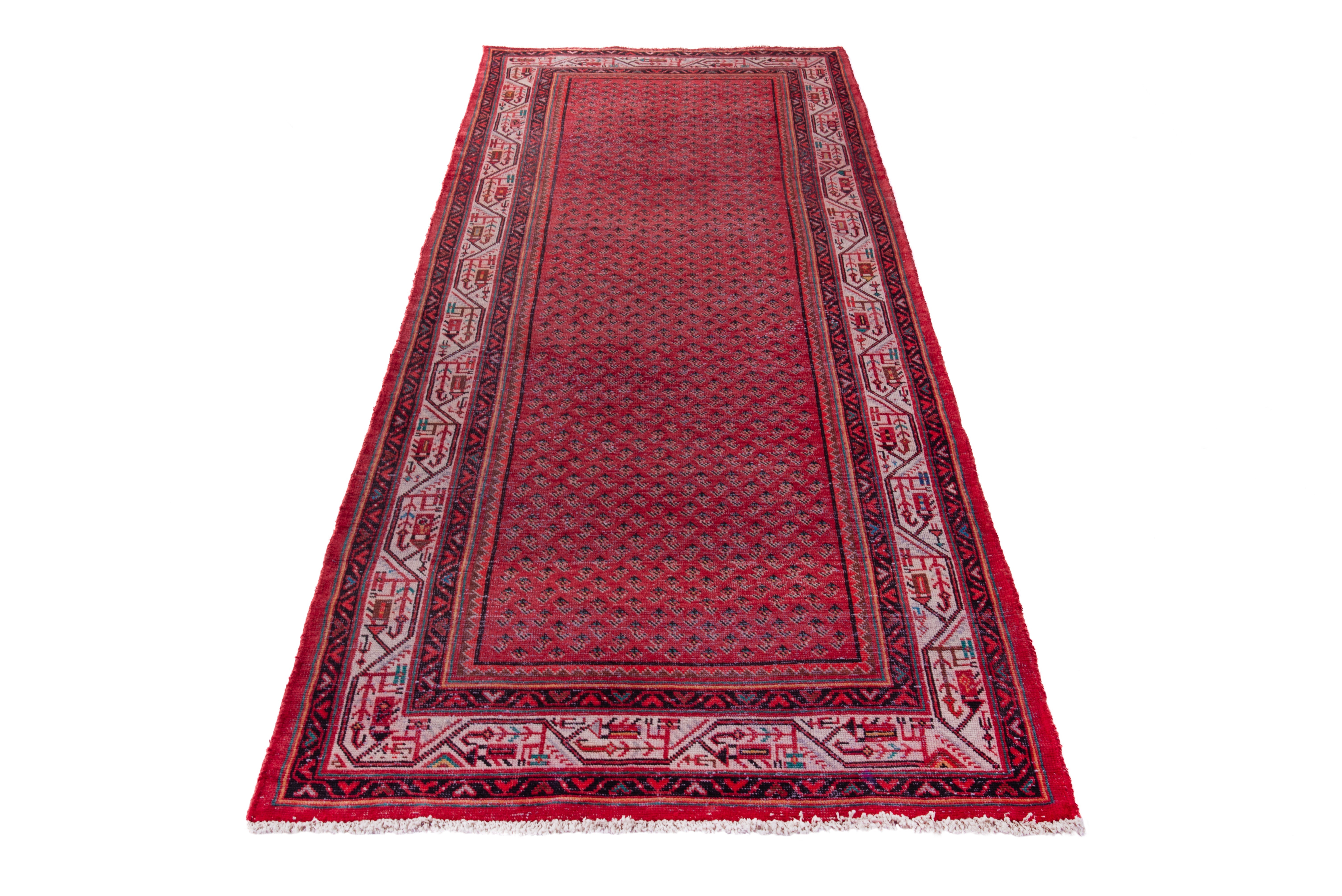Persian Arak runner rug in deep red and cream, view 3 of 19