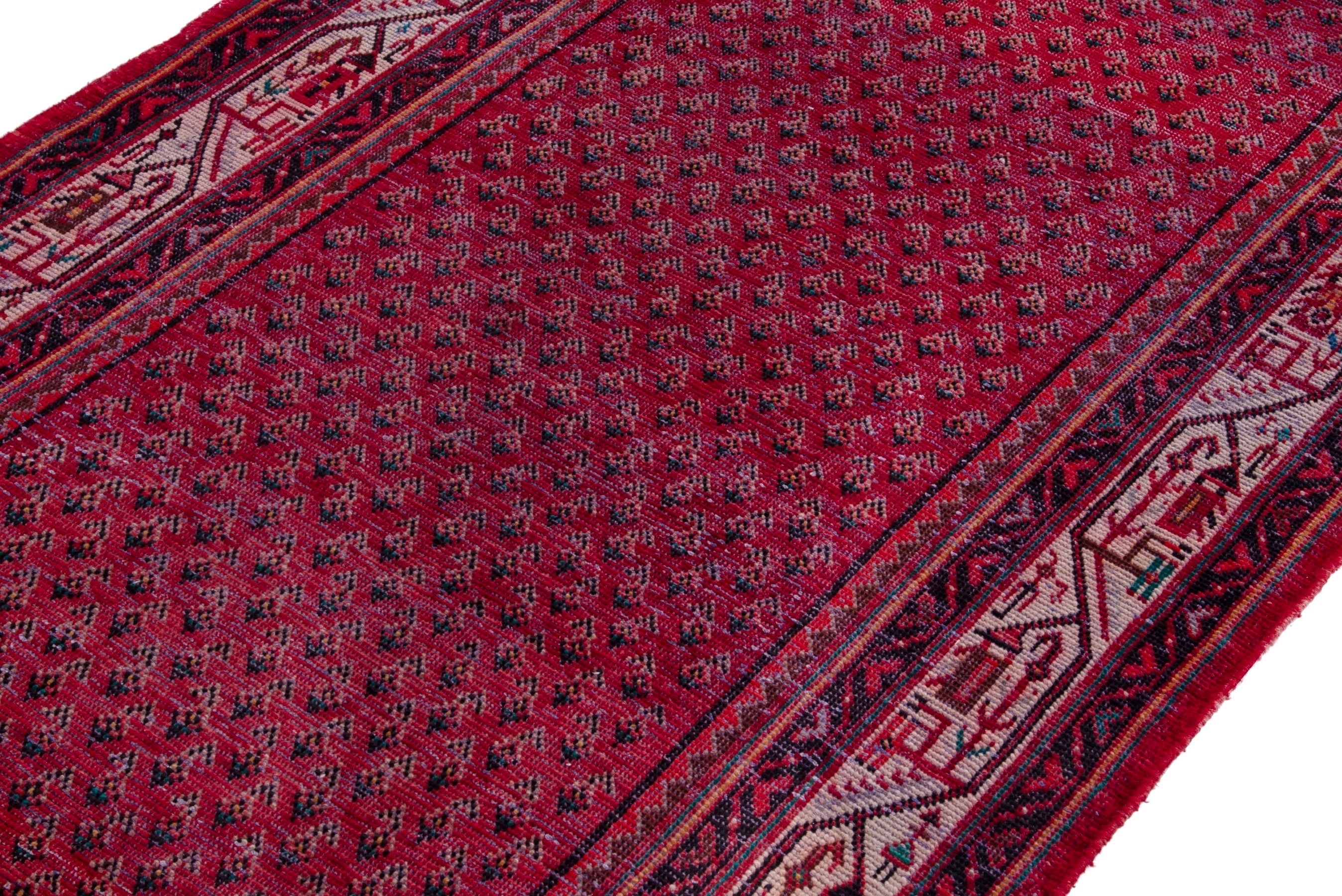Persian Arak runner rug in deep red and cream, view 6 of 19