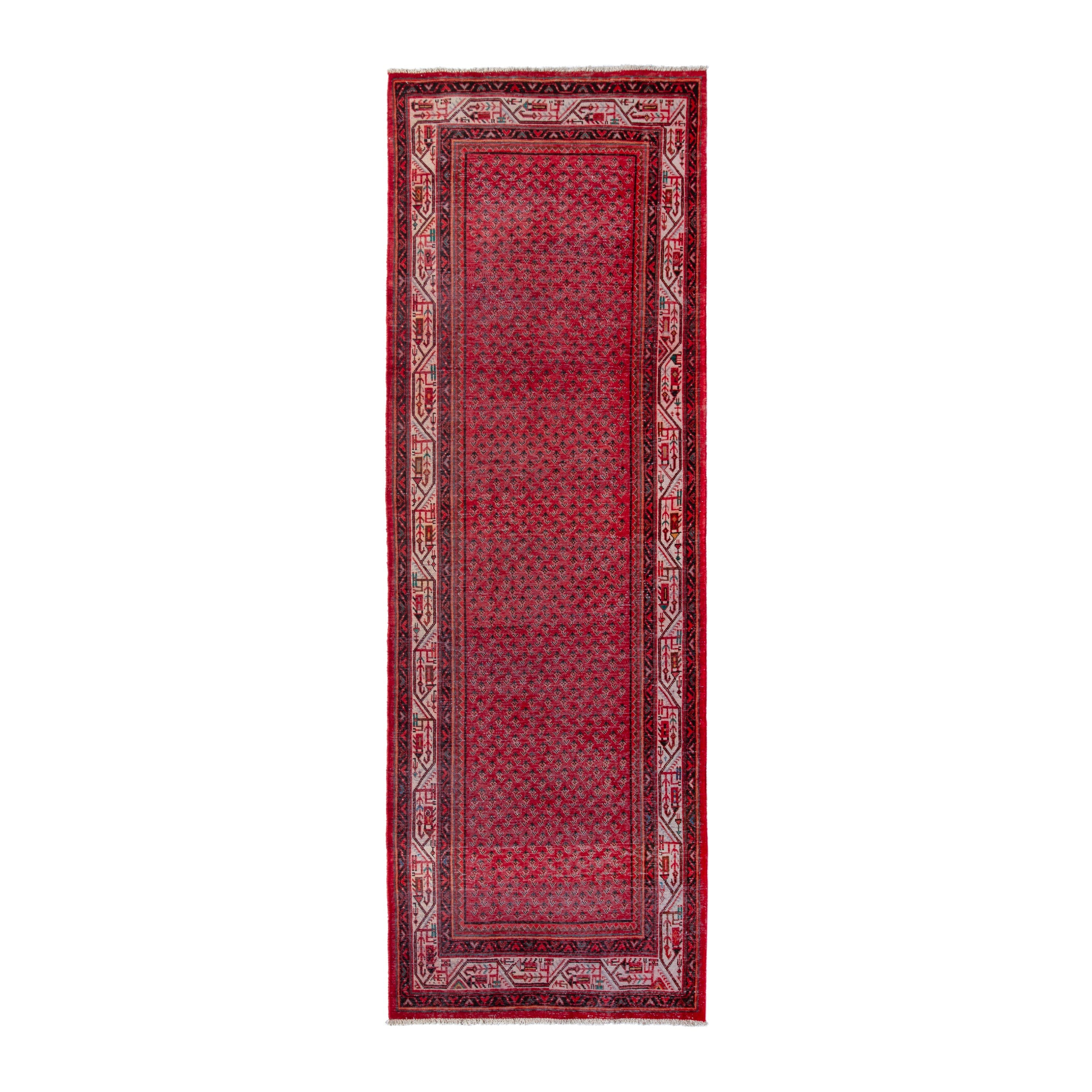 Persian Arak runner rug in deep red and cream, 3'9" x 11'