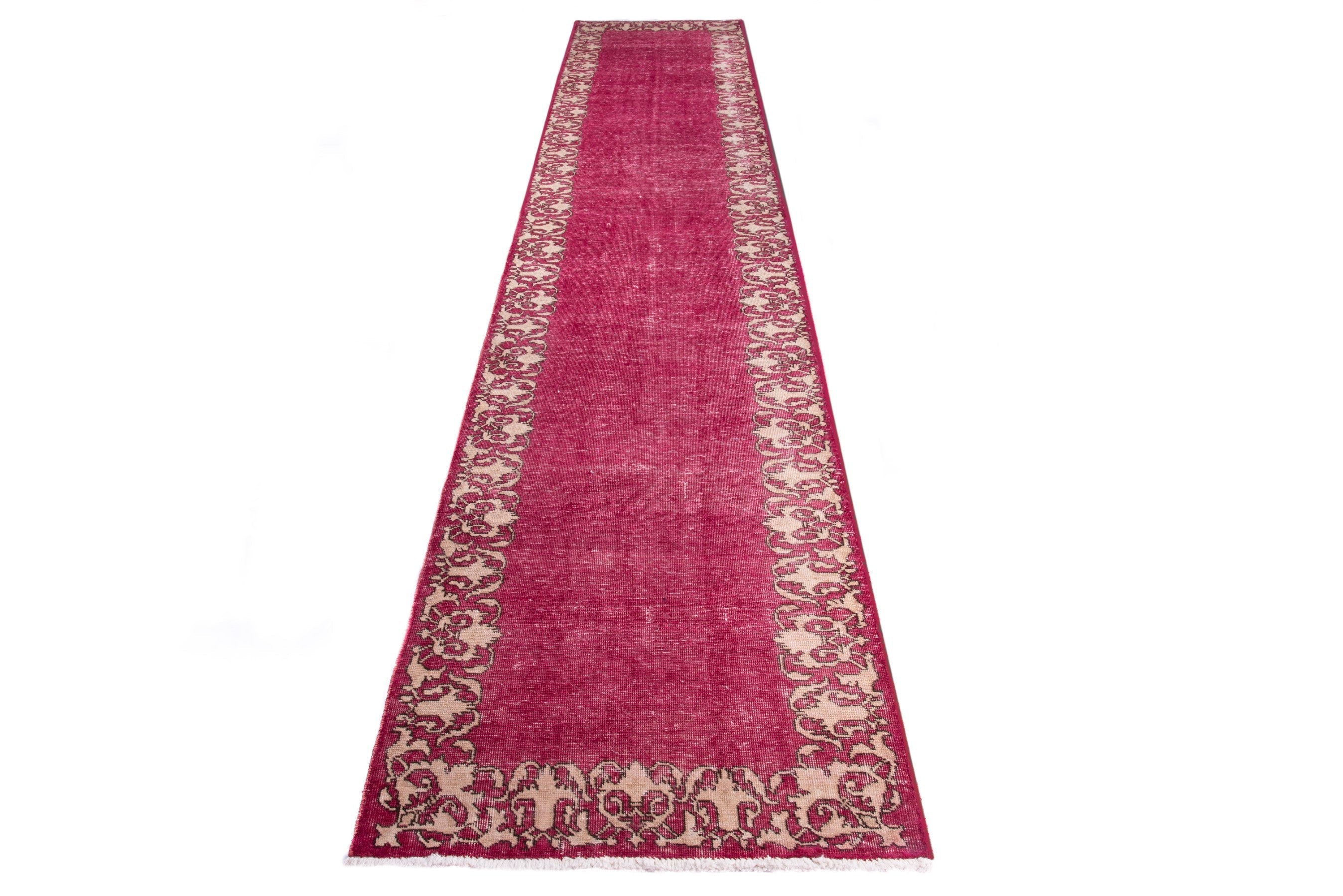 Persian Tabriz runner rug in burgundy and cream, view 2 of 15