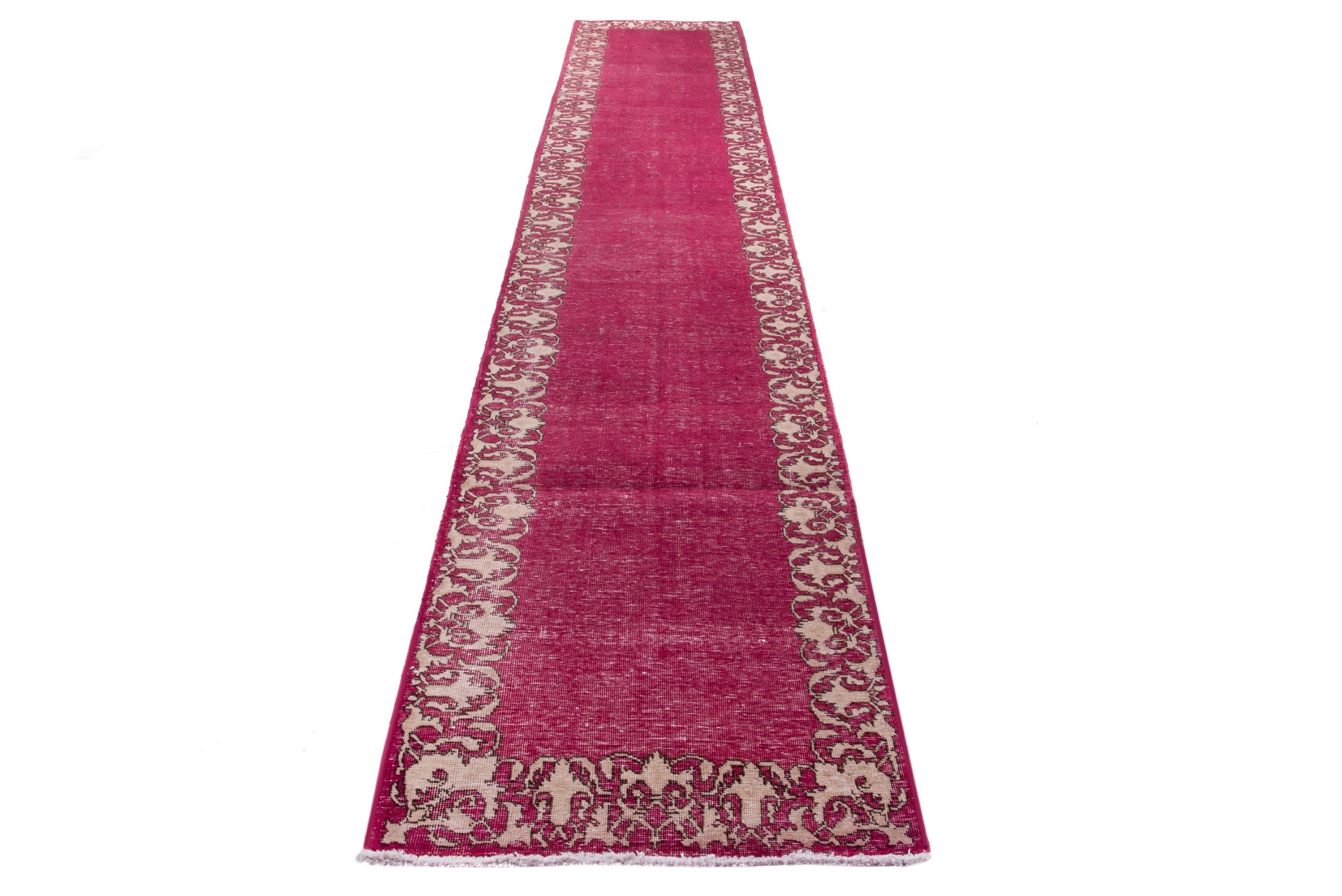 Persian Tabriz runner rug in burgundy and cream, view 3 of 15