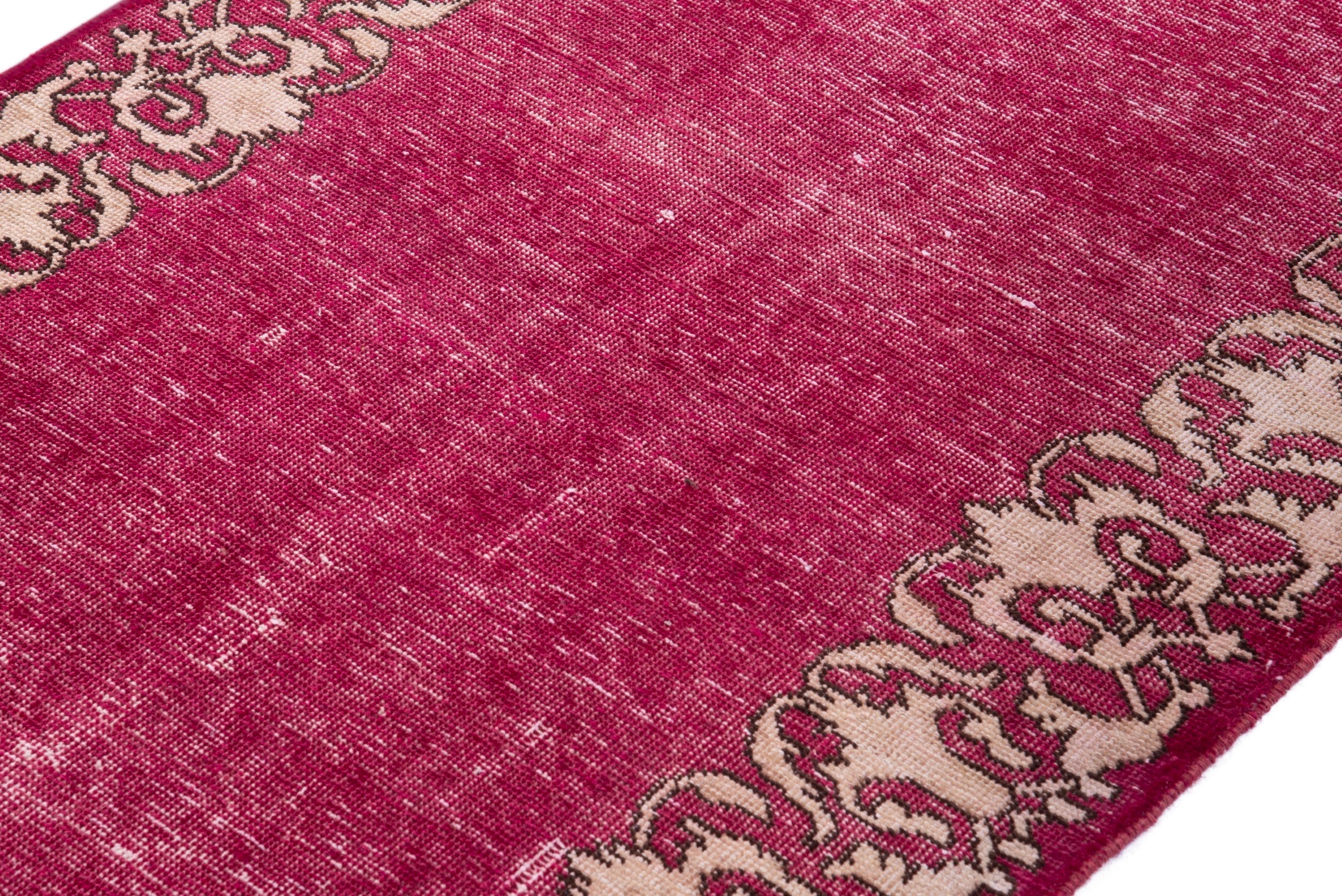 Persian Tabriz runner rug in burgundy and cream, view 6 of 15
