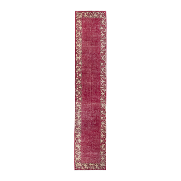 Persian Tabriz runner rug in burgundy and cream, 2'9" x 15'9"