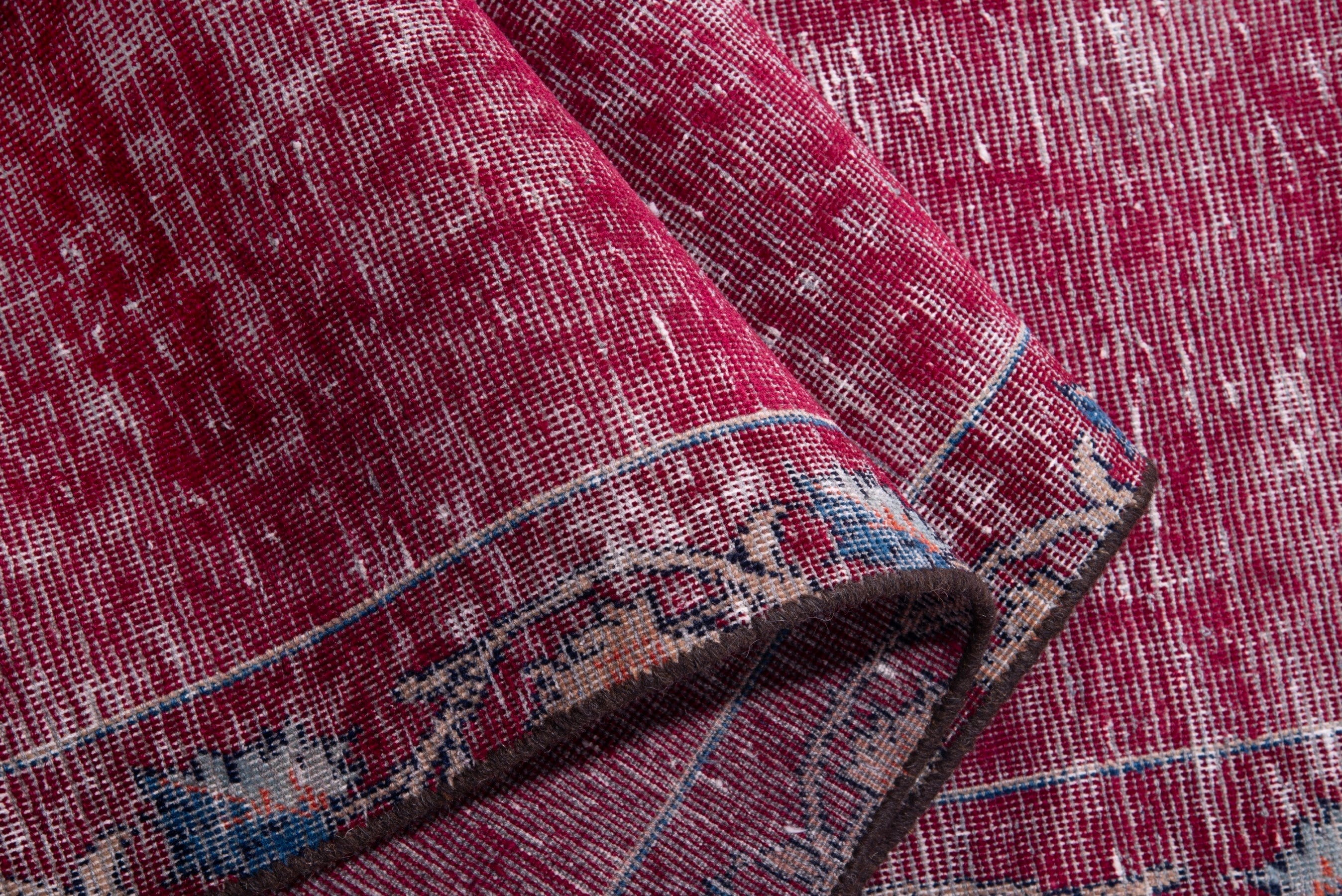 Persian Mashhad runner rug in burgundy and faded red, view 14 of 15