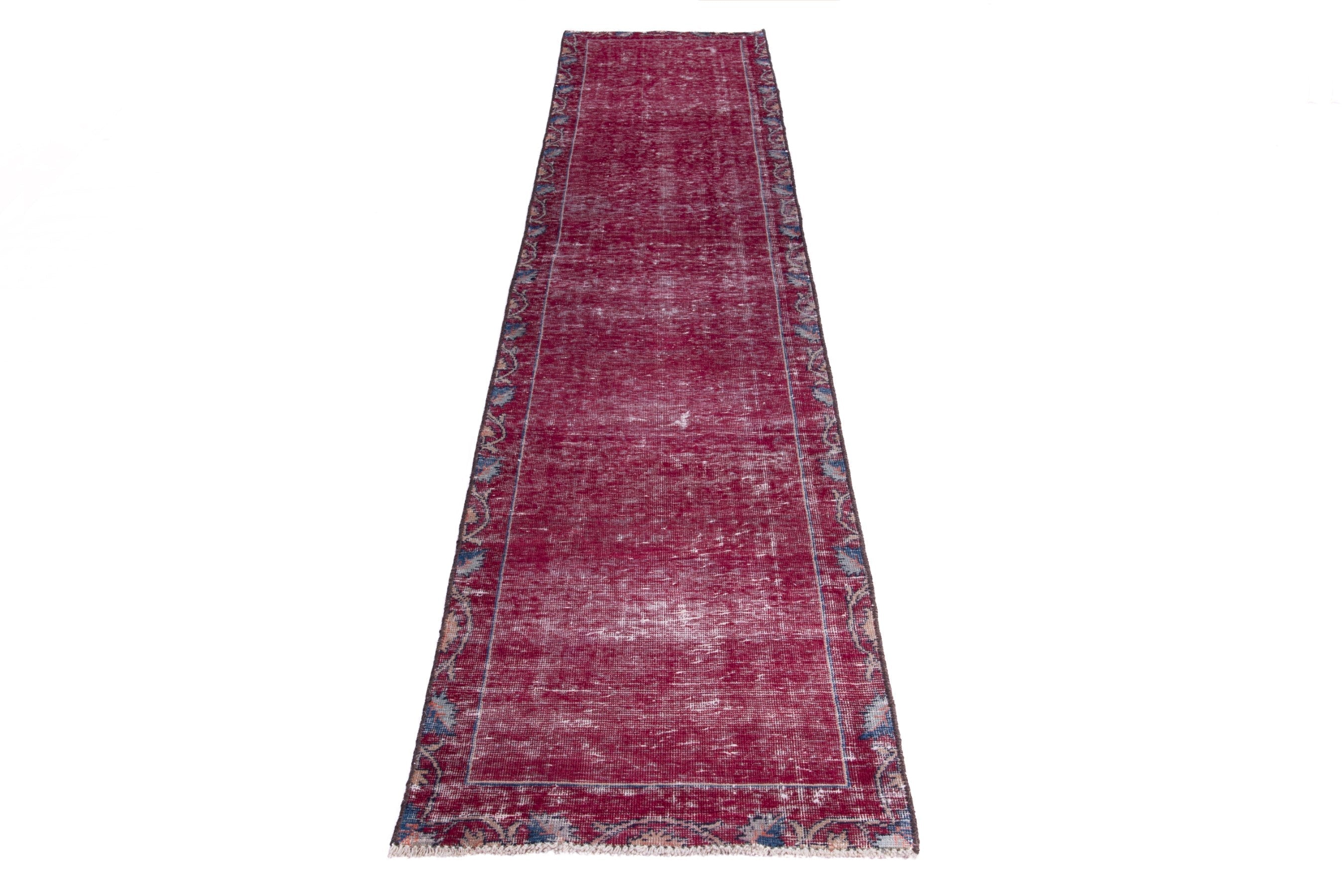 Persian Mashhad runner rug in burgundy and faded red, view 2 of 15