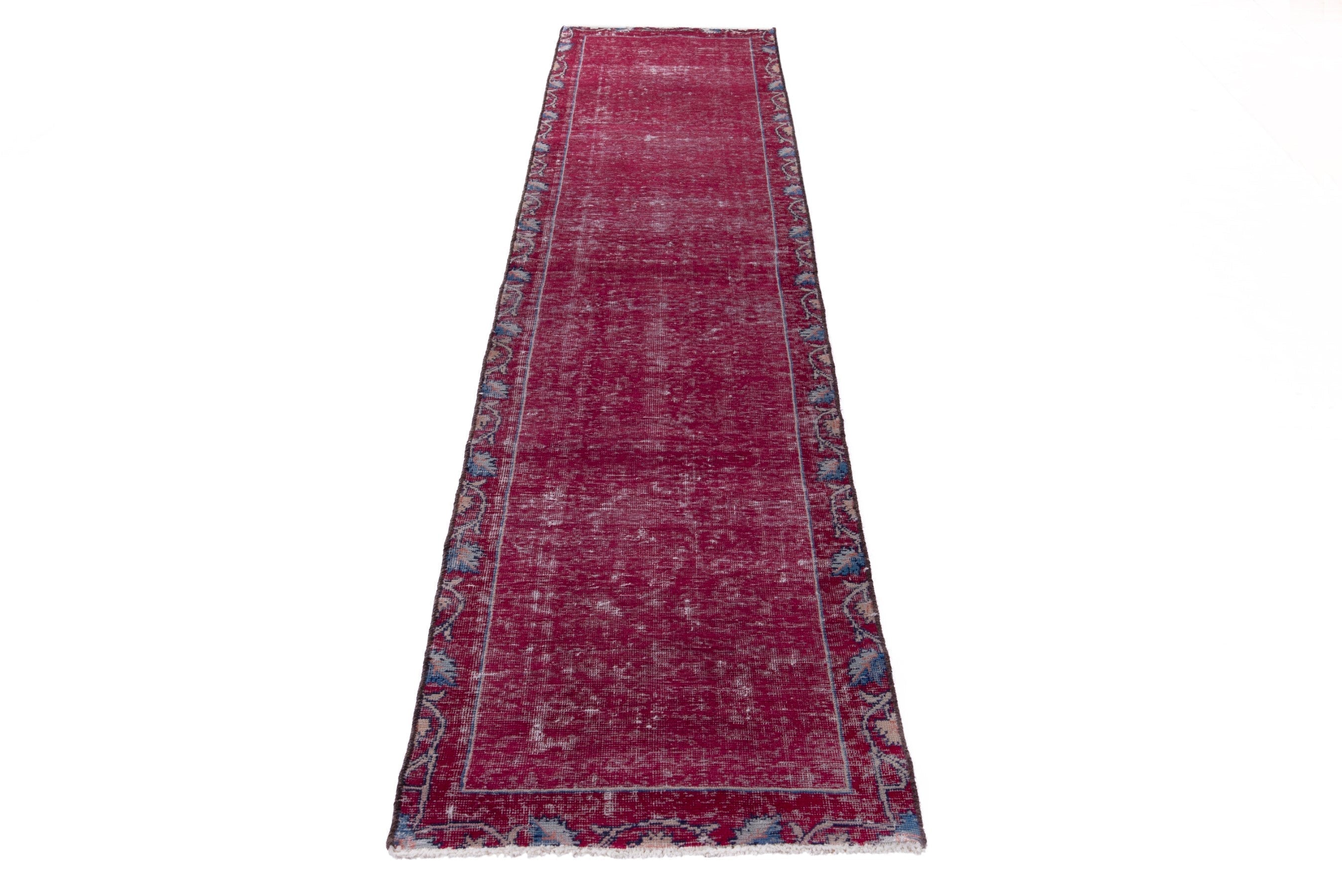 Persian Mashhad runner rug in burgundy and faded red, view 3 of 15