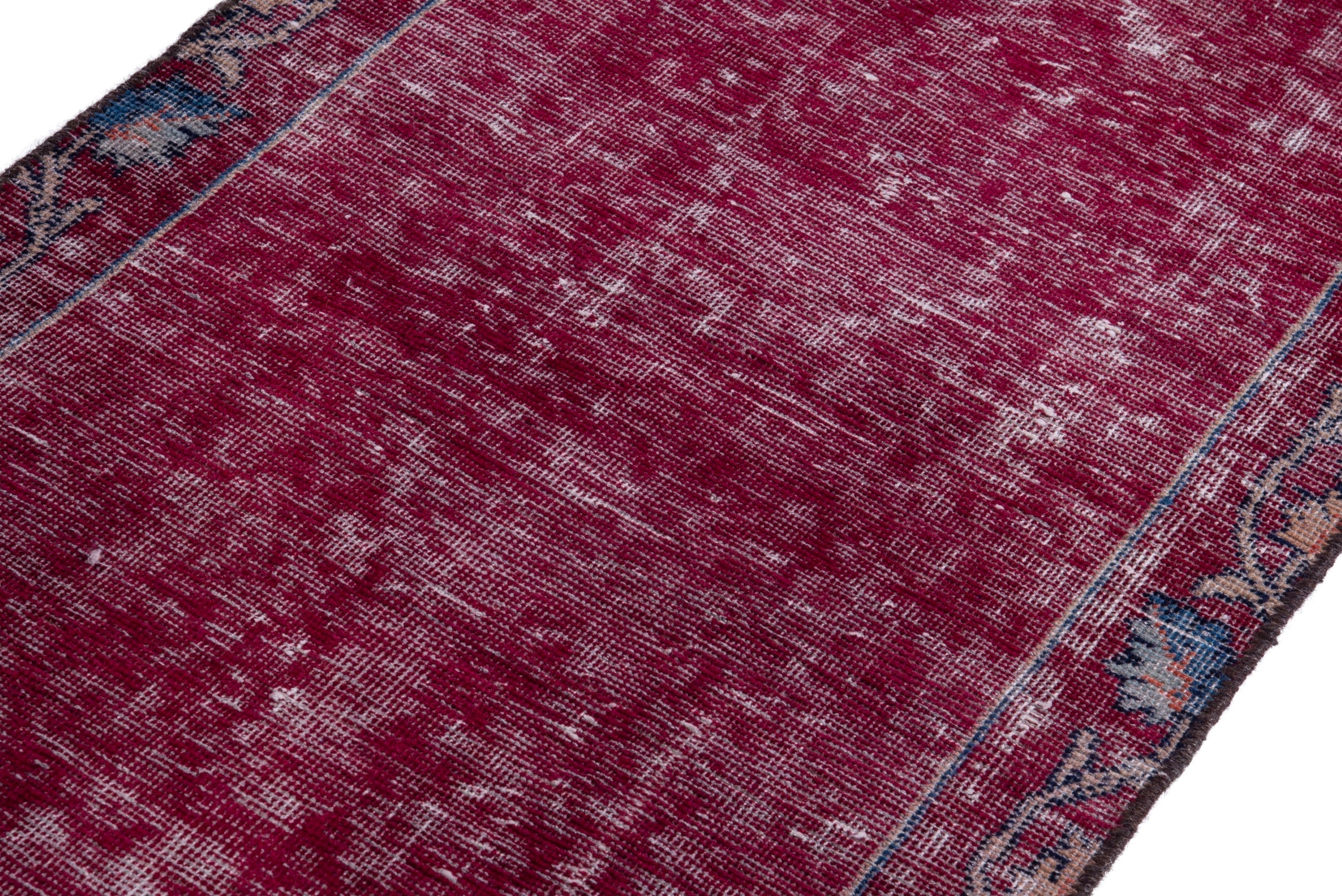 Persian Mashhad runner rug in burgundy and faded red, view 6 of 15