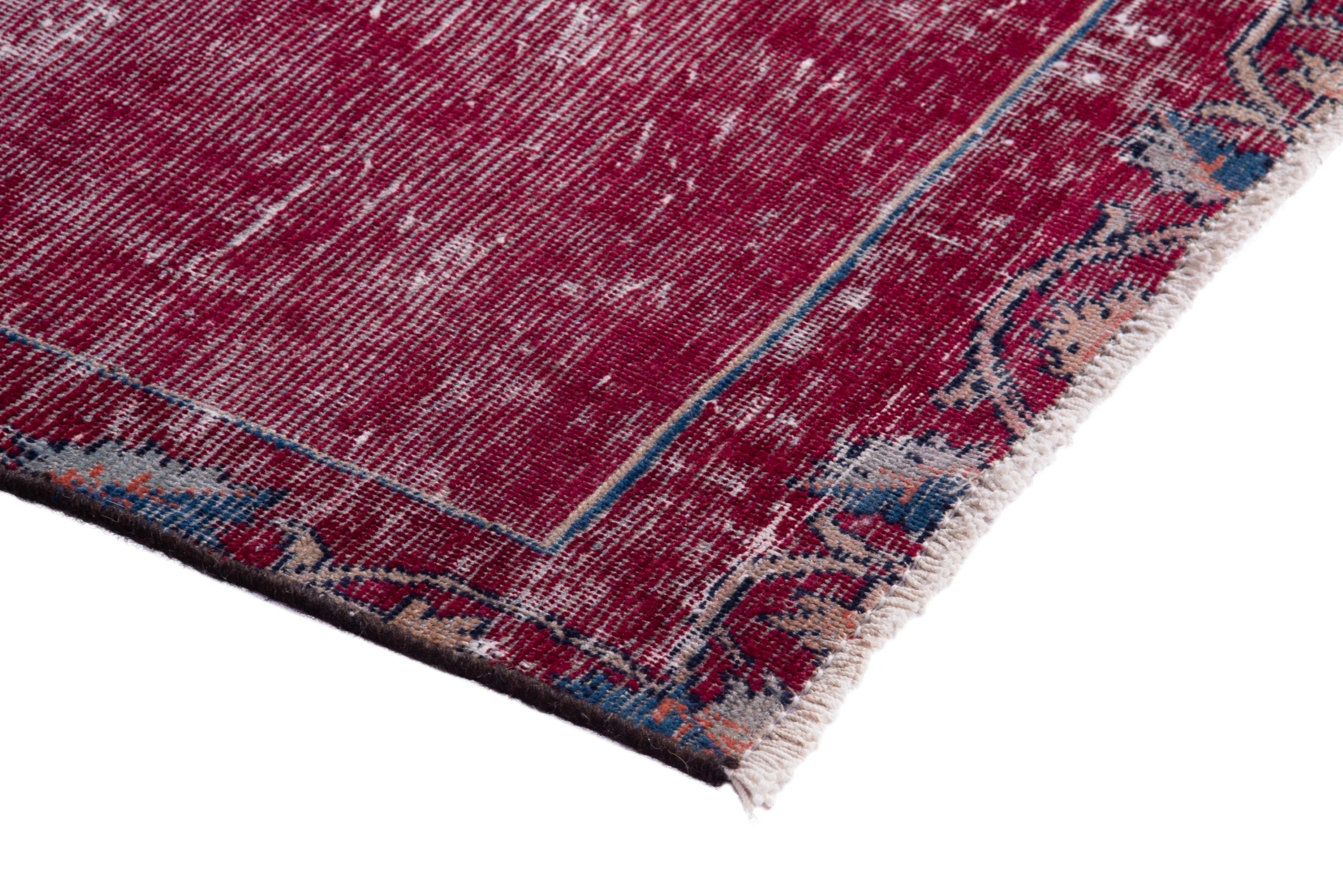 Persian Mashhad runner rug in burgundy and faded red, view 4 of 15