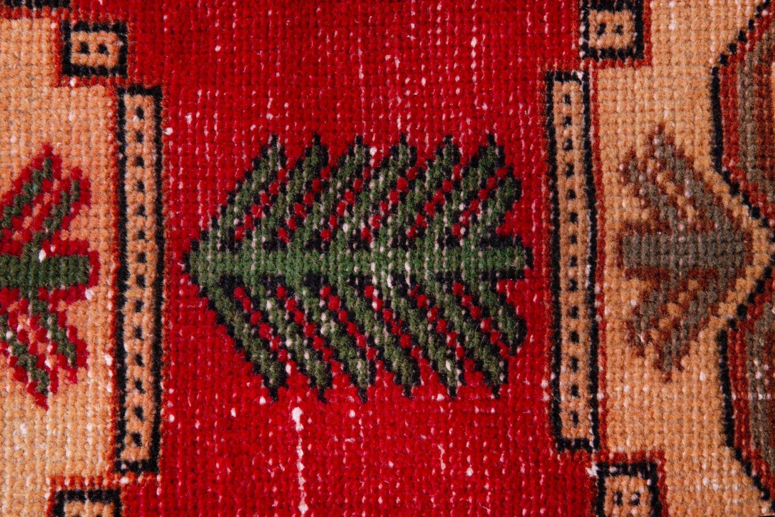 Persian Torkaman runner rug in deep red and cream, view 12 of 17