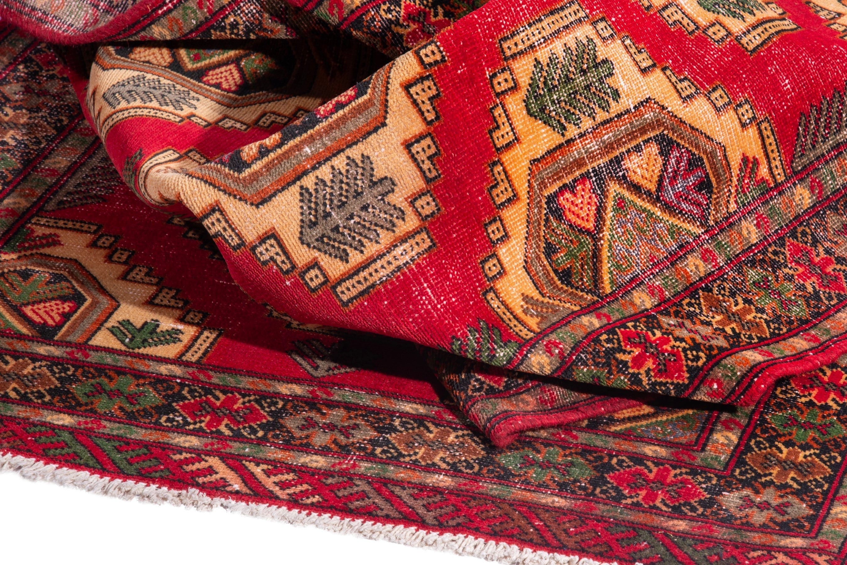 Persian Torkaman runner rug in deep red and cream, view 13 of 17
