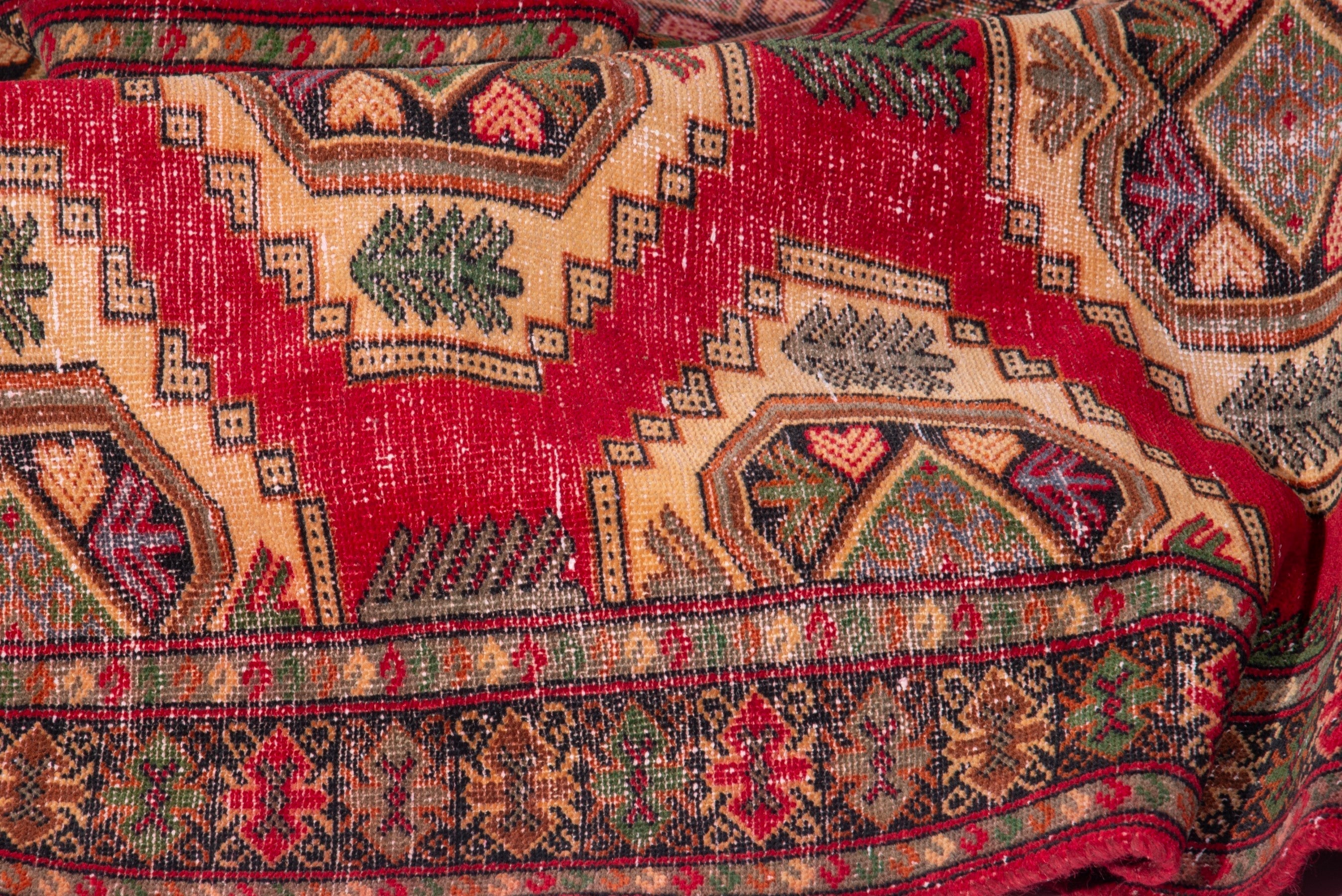 Persian Torkaman runner rug in deep red and cream, view 14 of 17
