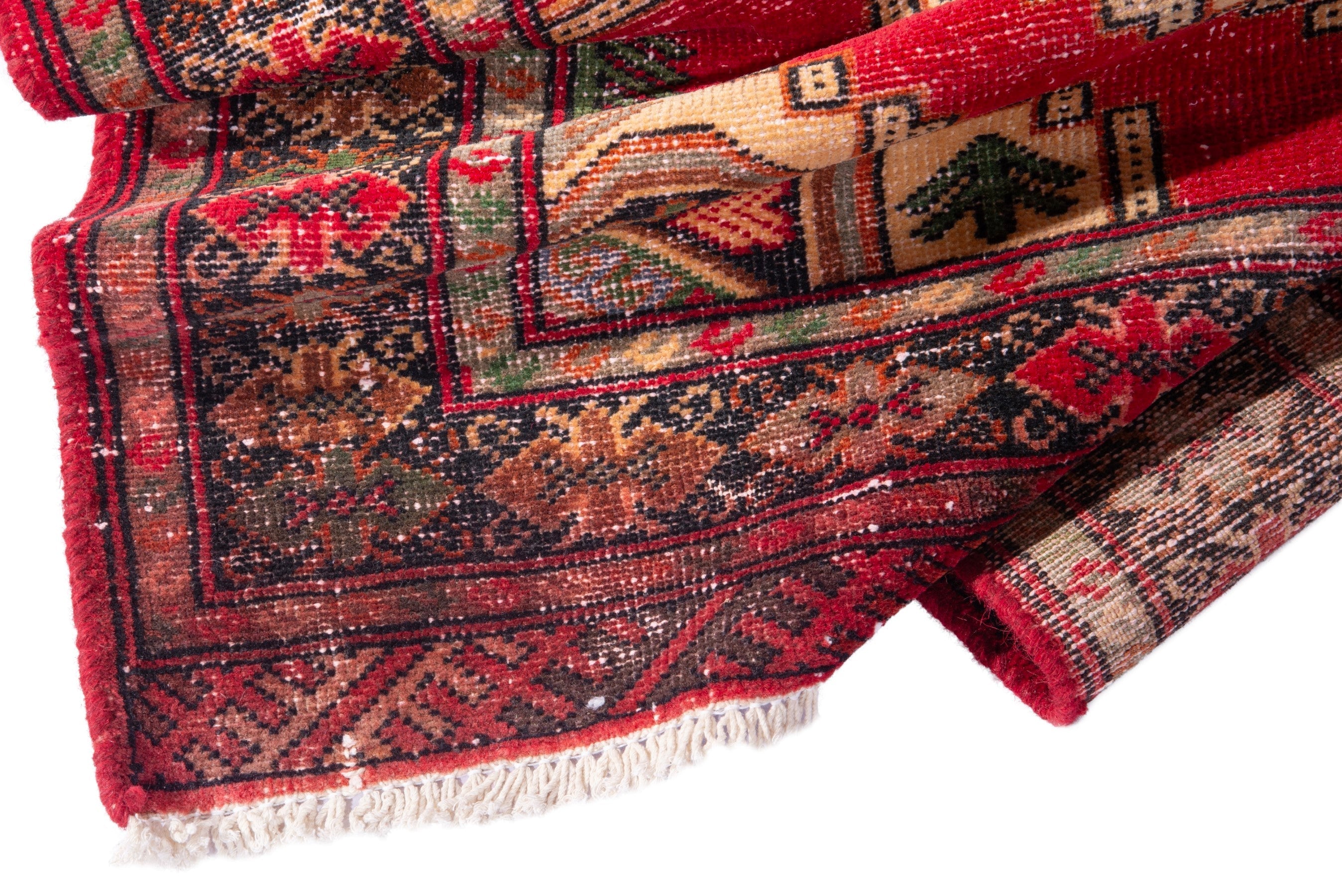 Persian Torkaman runner rug in deep red and cream, view 16 of 17