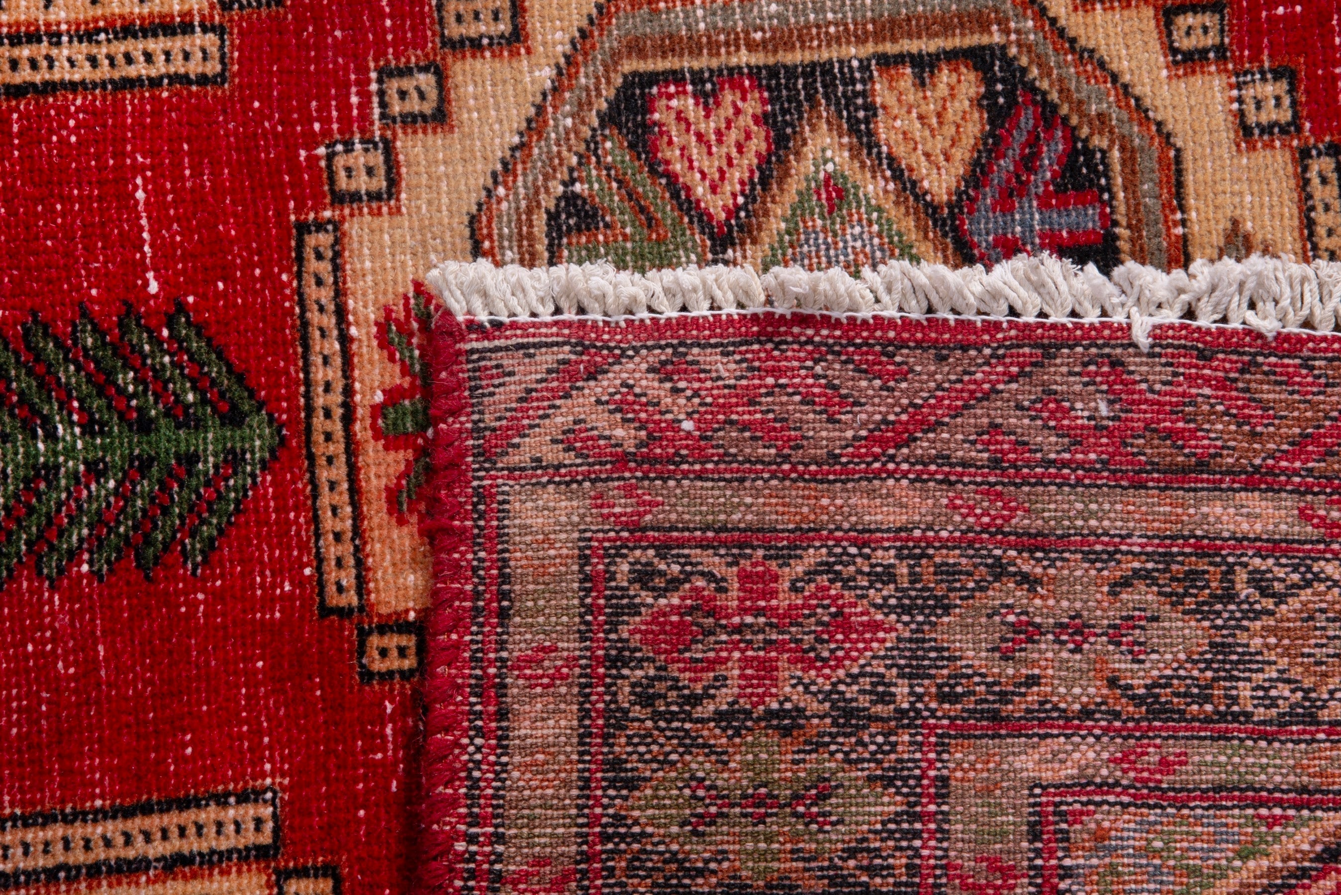 Persian Torkaman runner rug in deep red and cream, view 17 of 17