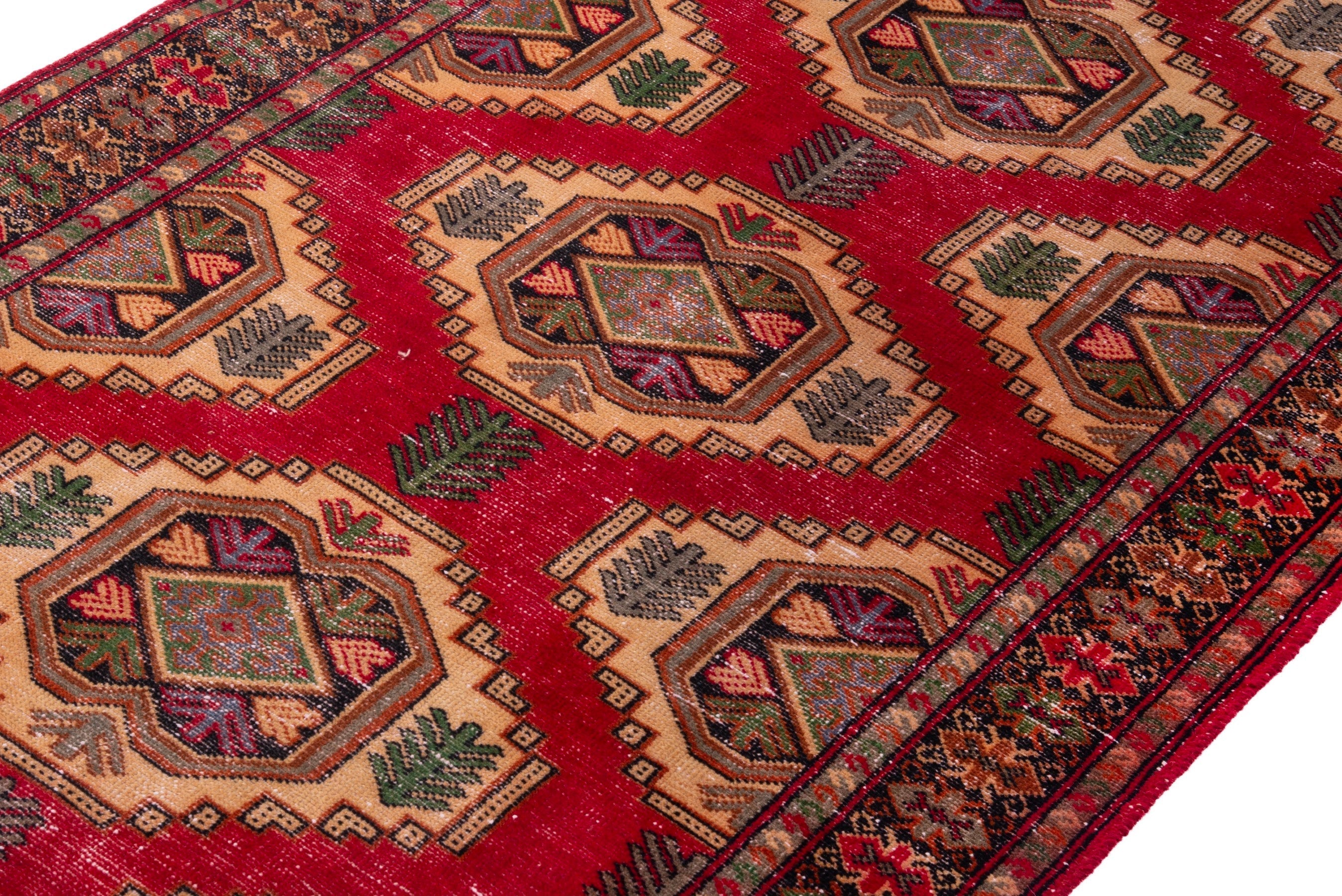 Persian Torkaman runner rug in deep red and cream, view 6 of 17