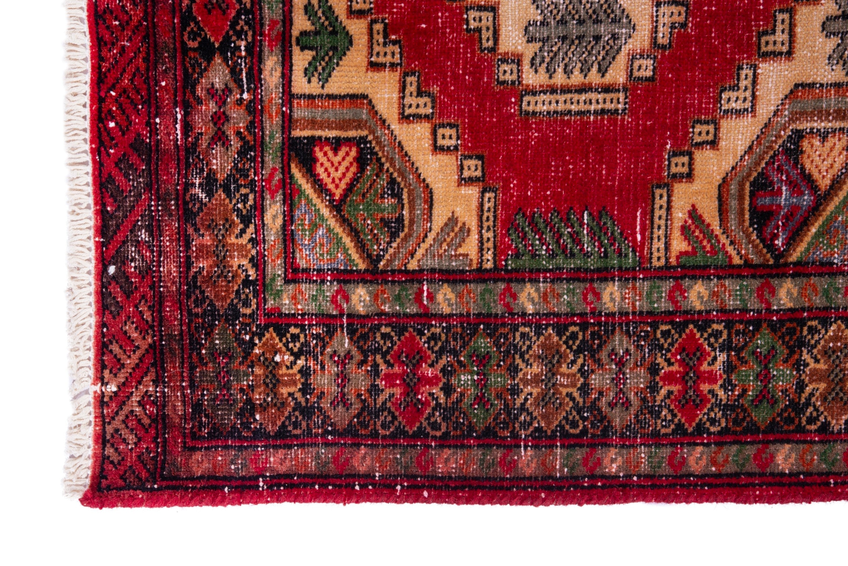Persian Torkaman runner rug in deep red and cream, view 5 of 17