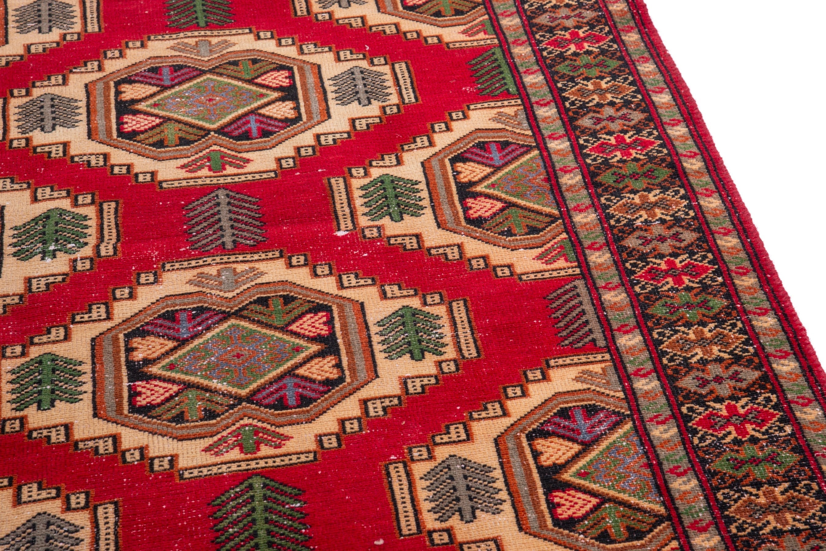 Persian Torkaman runner rug in deep red and cream, view 7 of 17