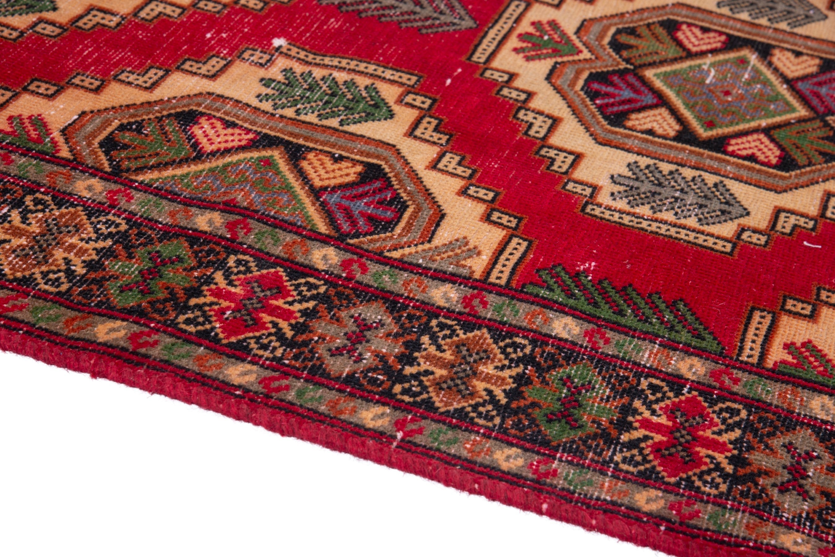 Persian Torkaman runner rug in deep red and cream, view 8 of 17