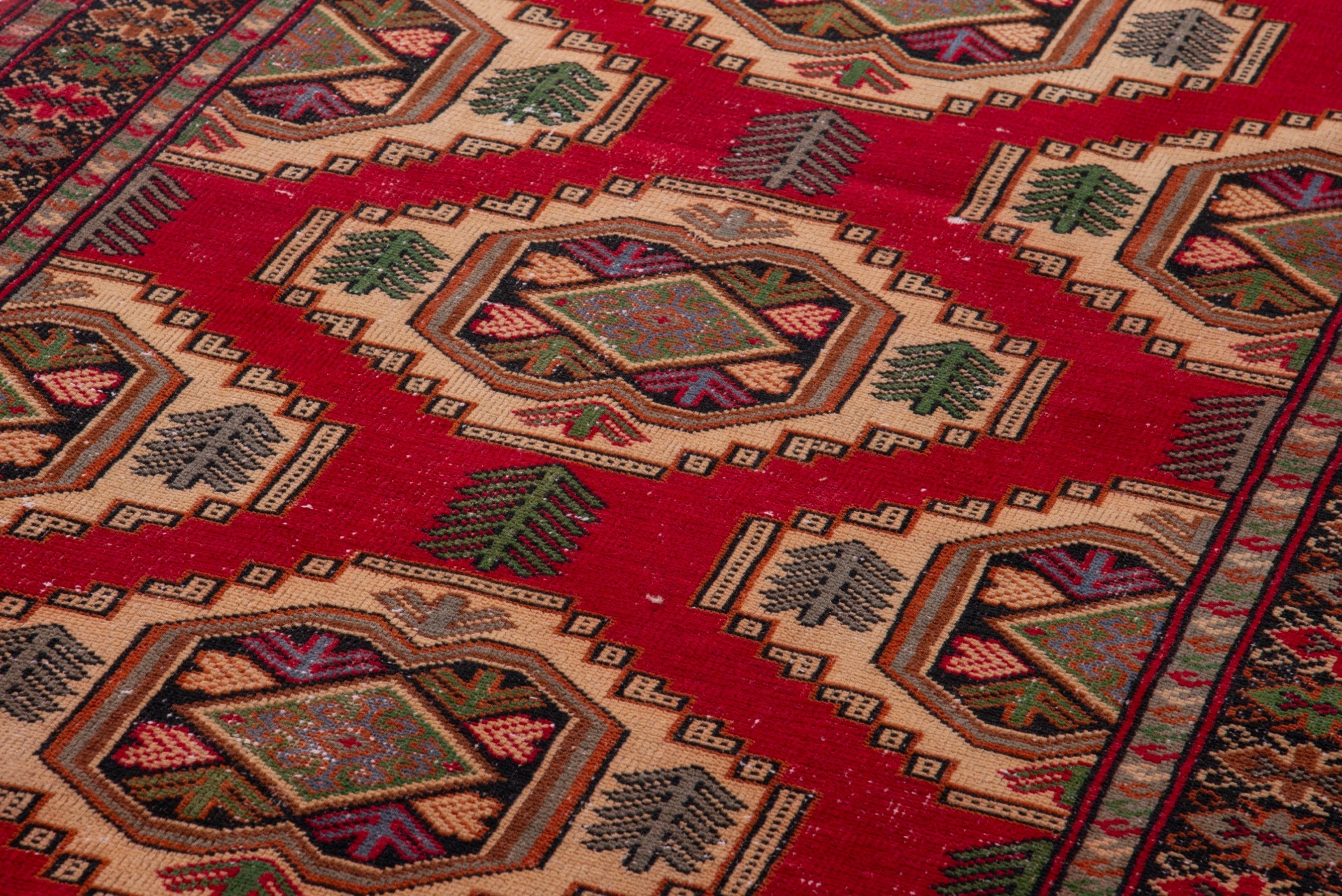 Persian Torkaman runner rug in deep red and cream, view 9 of 17