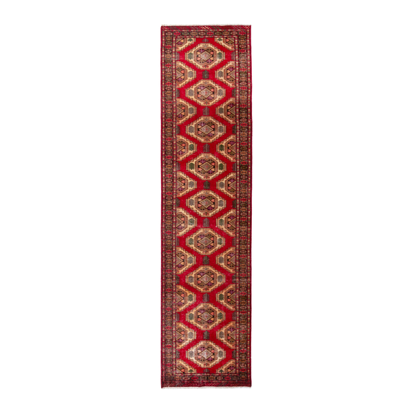 Persian Torkaman runner rug in deep red and cream, 3'5" x 12'6"