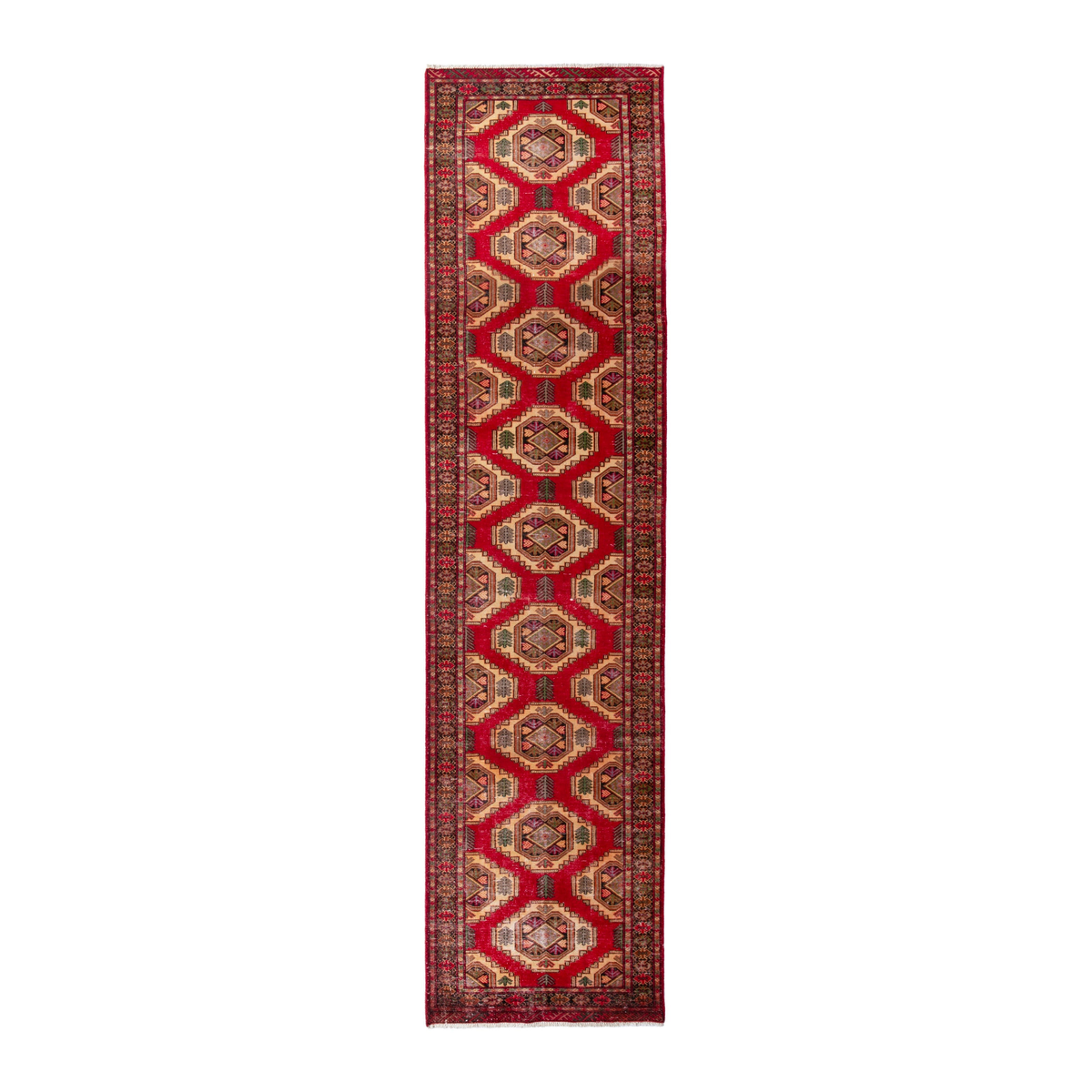 Persian Torkaman runner rug in deep red and cream, 3'5" x 12'6"
