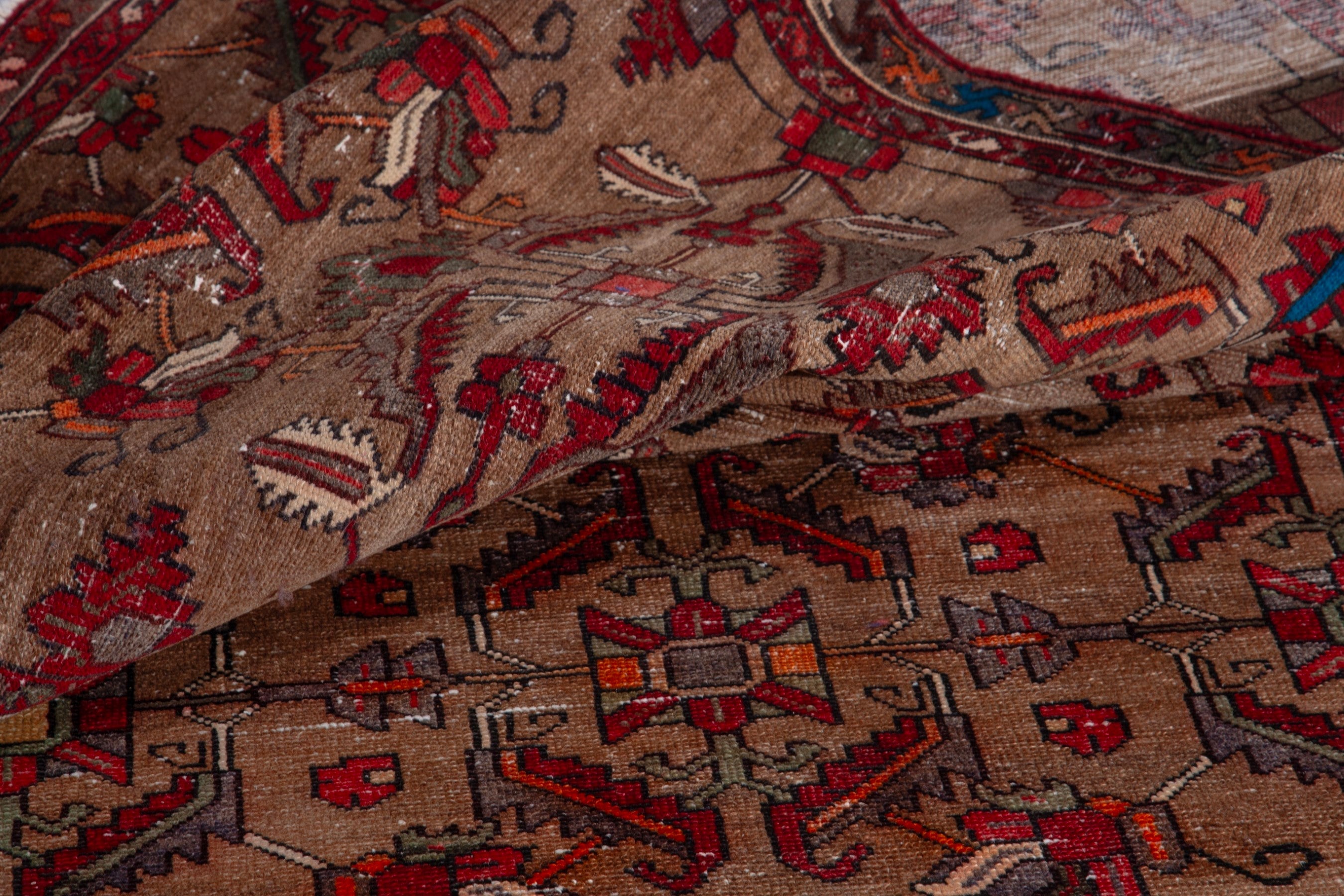 Persian Hamedan runner rug in burgundy and faded red, view 12 of 19