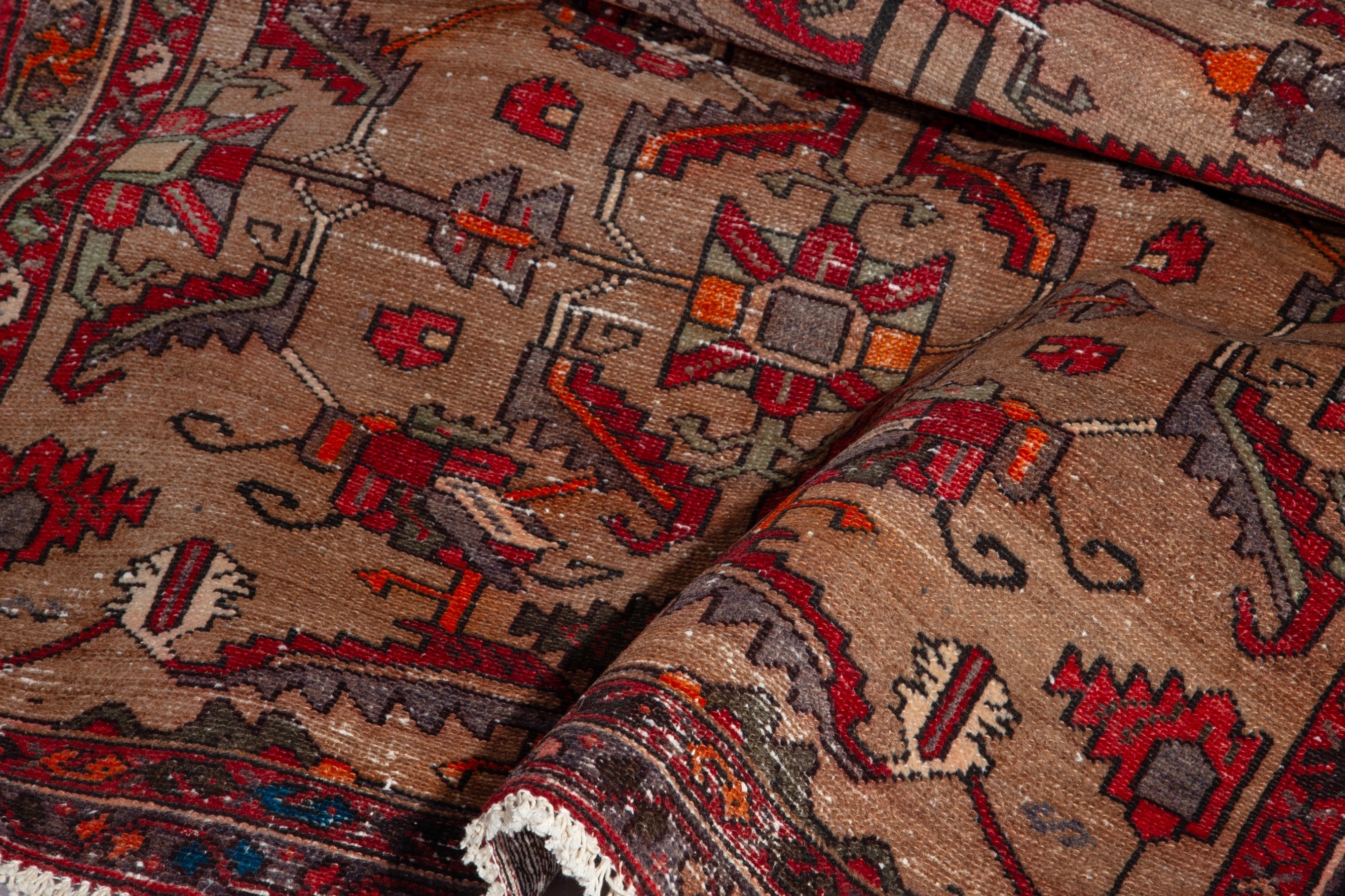 Persian Hamedan runner rug in burgundy and faded red, view 17 of 19