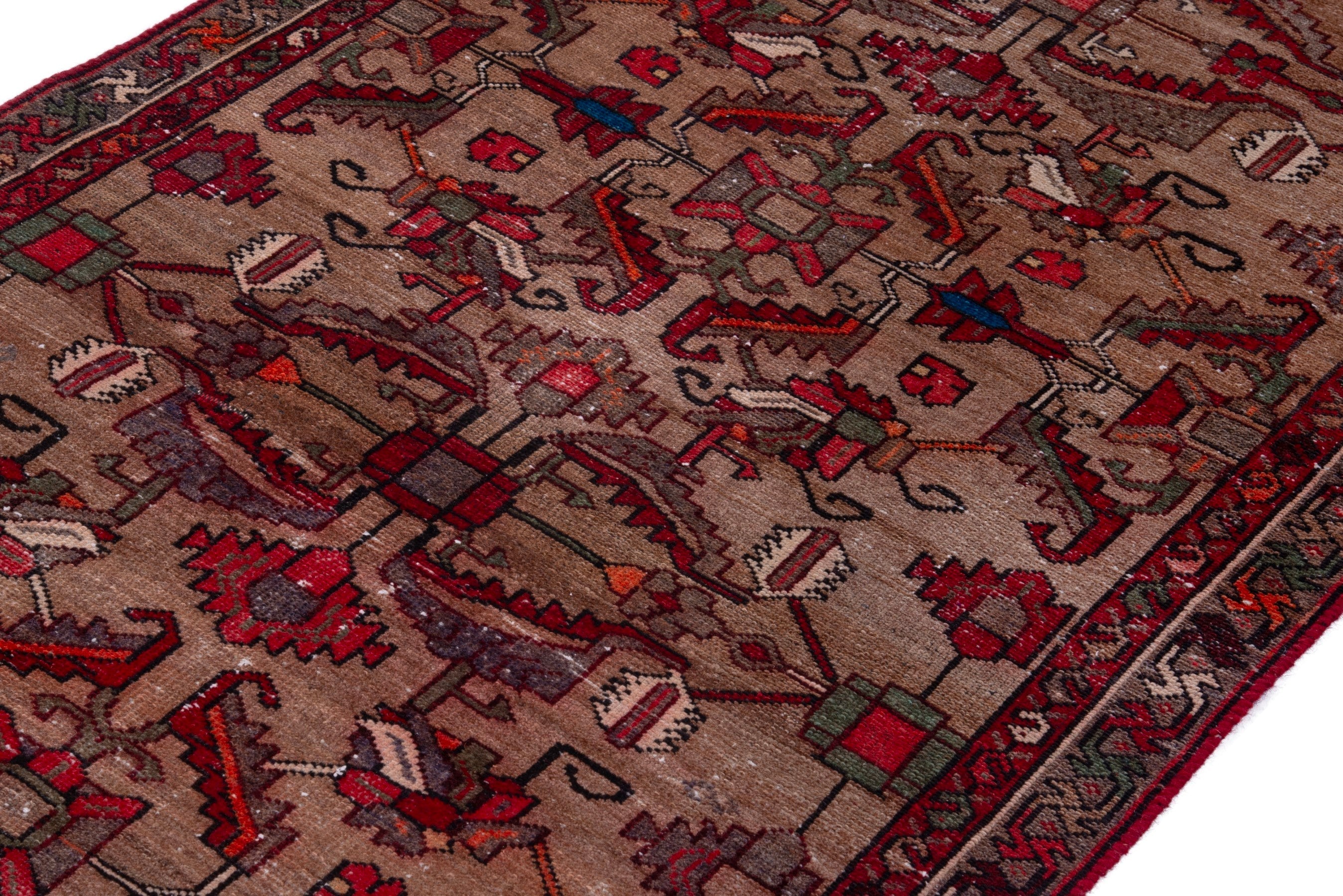 Persian Hamedan runner rug in burgundy and faded red, view 6 of 19